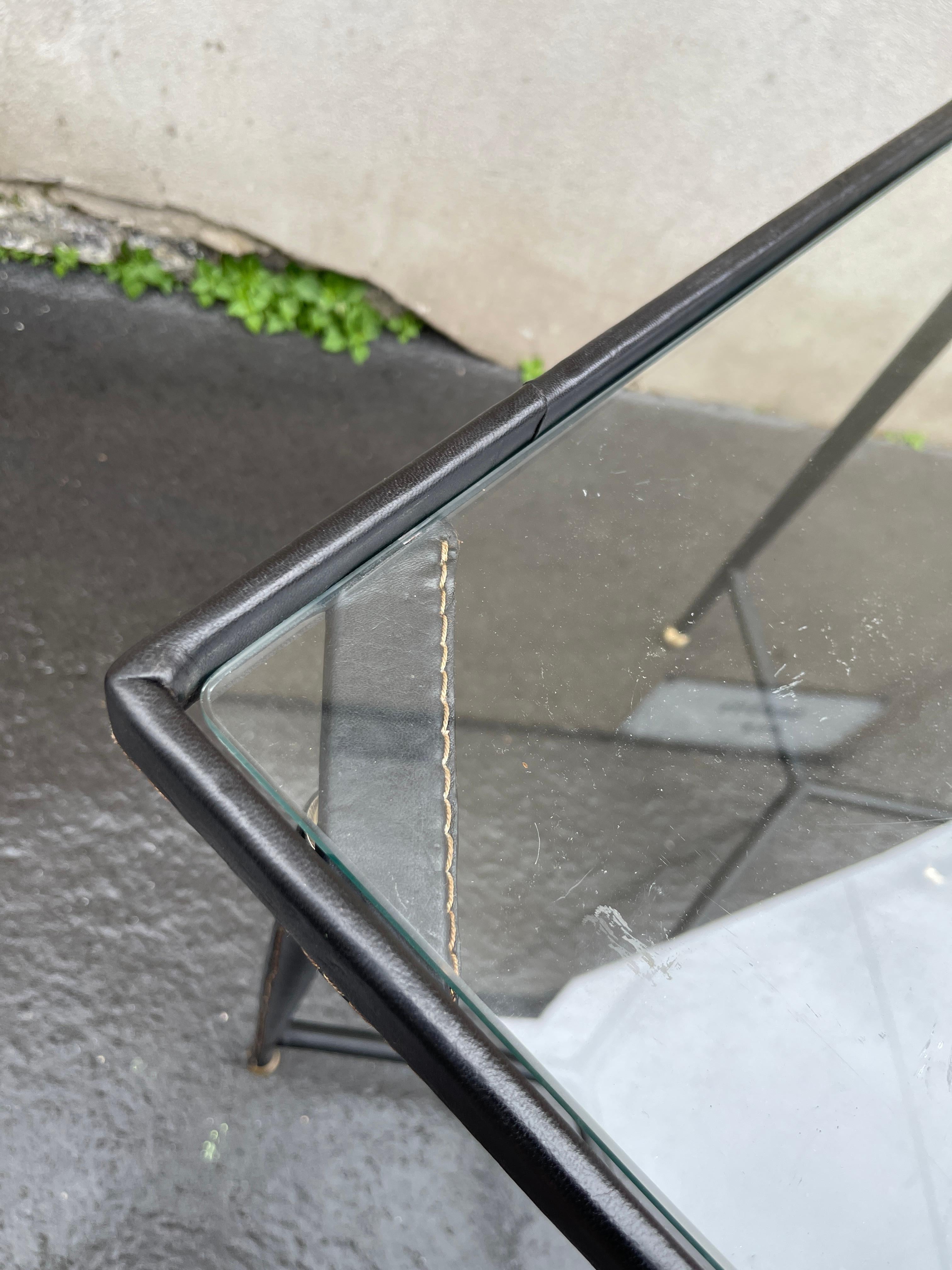 Mid-20th Century 1950's Stitched leather side table by Jules Leleu For Sale