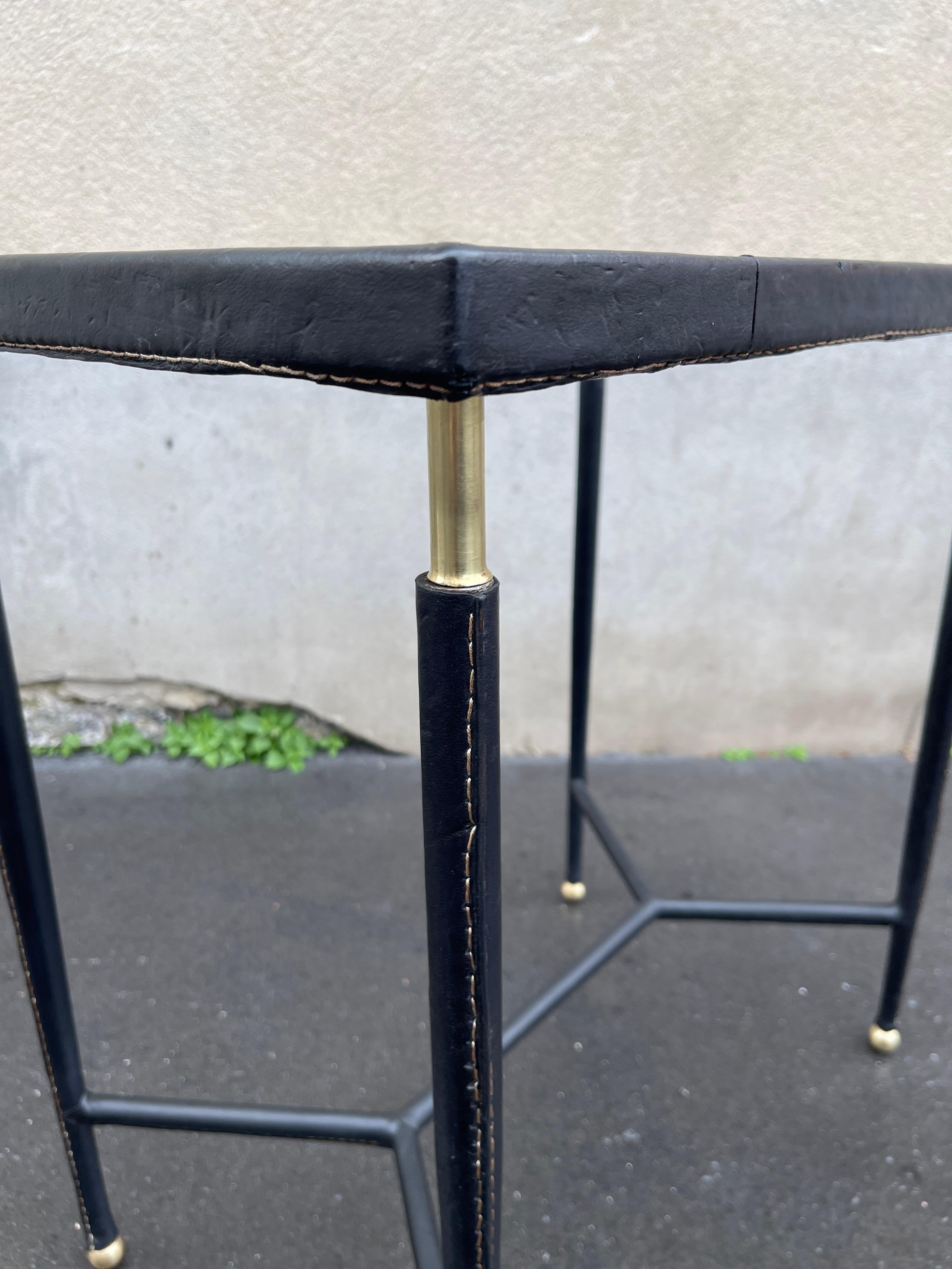 1950's Stitched leather side table by Jules Leleu For Sale 1