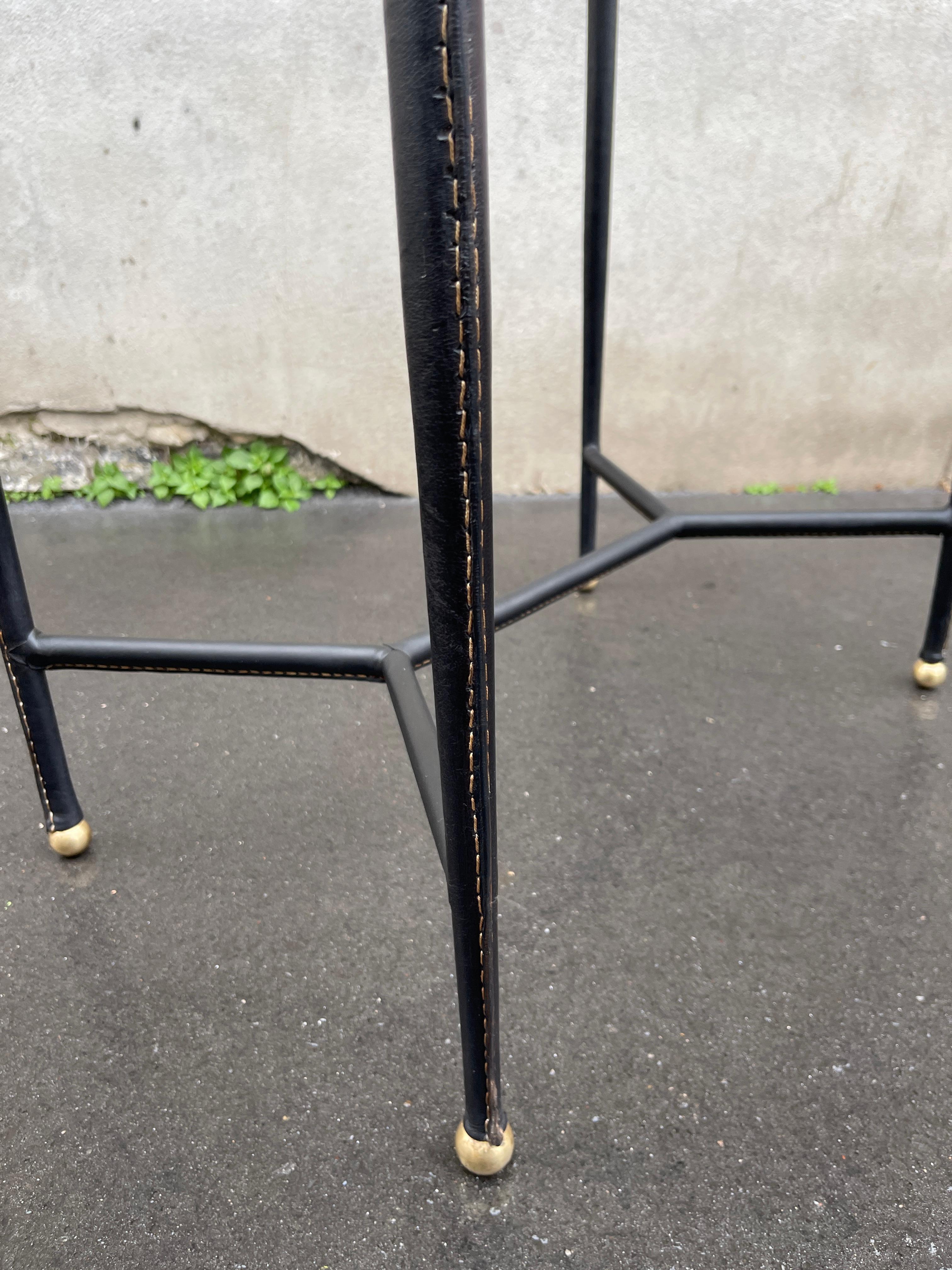 1950's Stitched leather side table by Jules Leleu For Sale 2