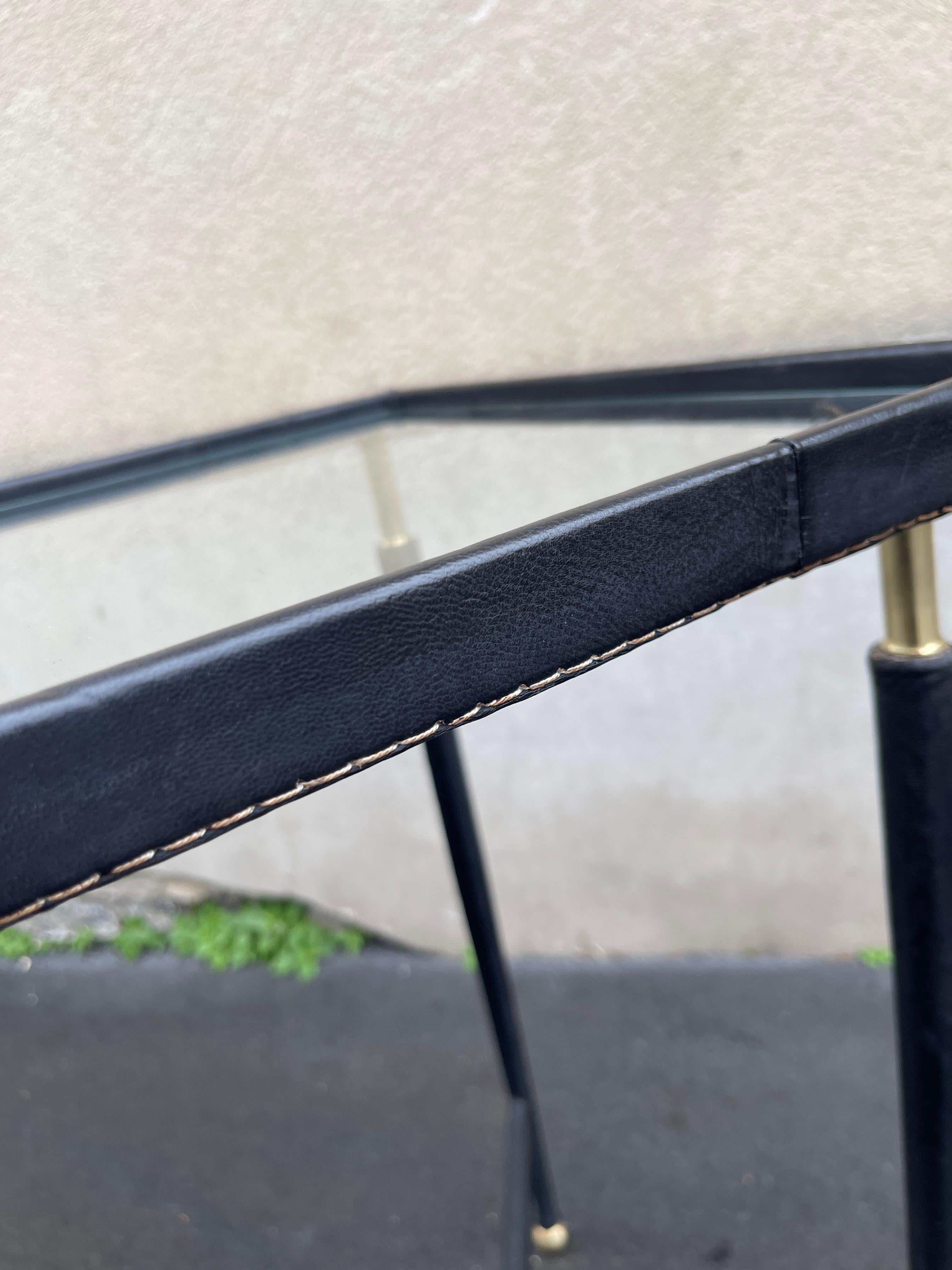 1950's Stitched leather side table by Jules Leleu For Sale 4