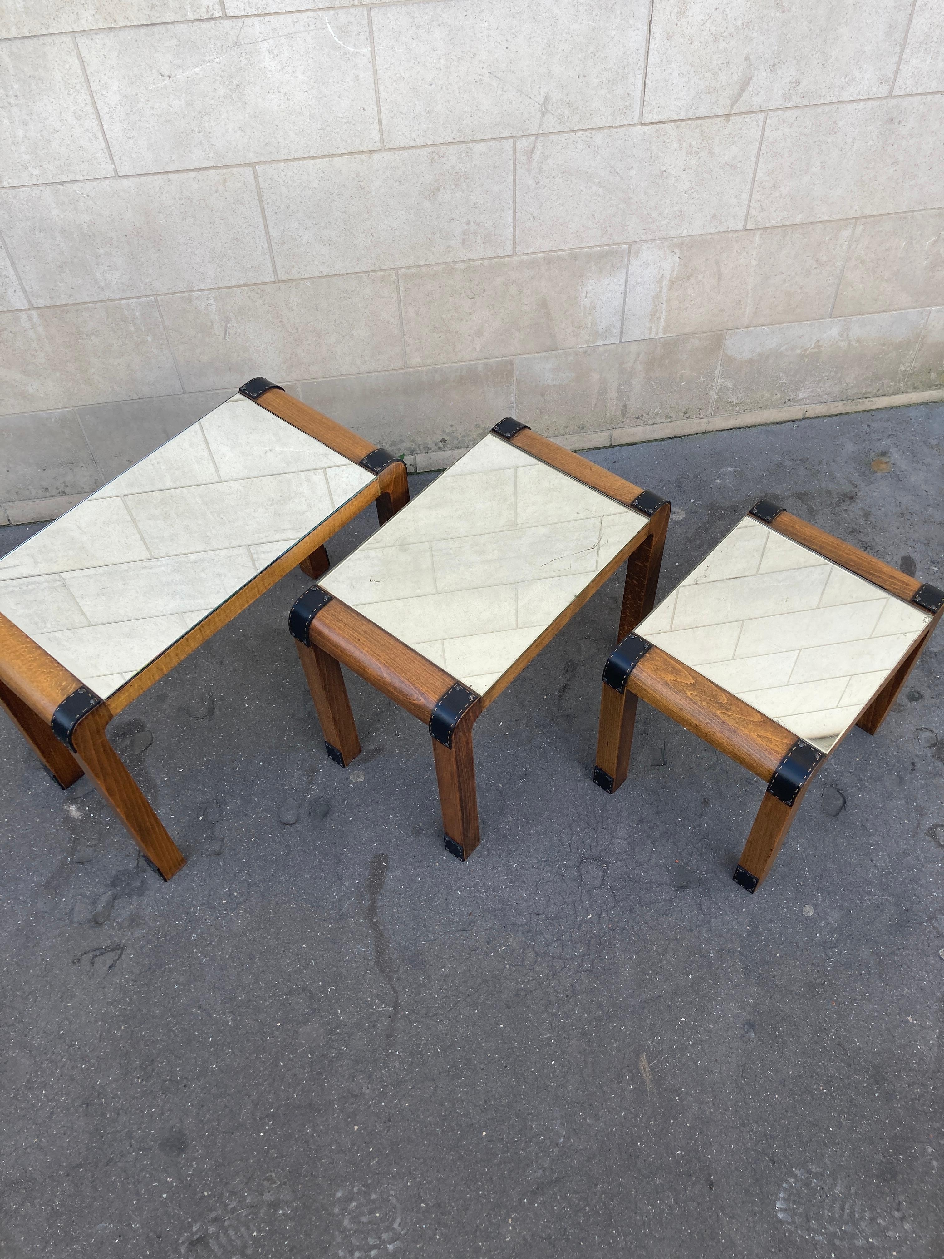 1950's Stitched leather Side tables By Jacques Adnet For Sale 4
