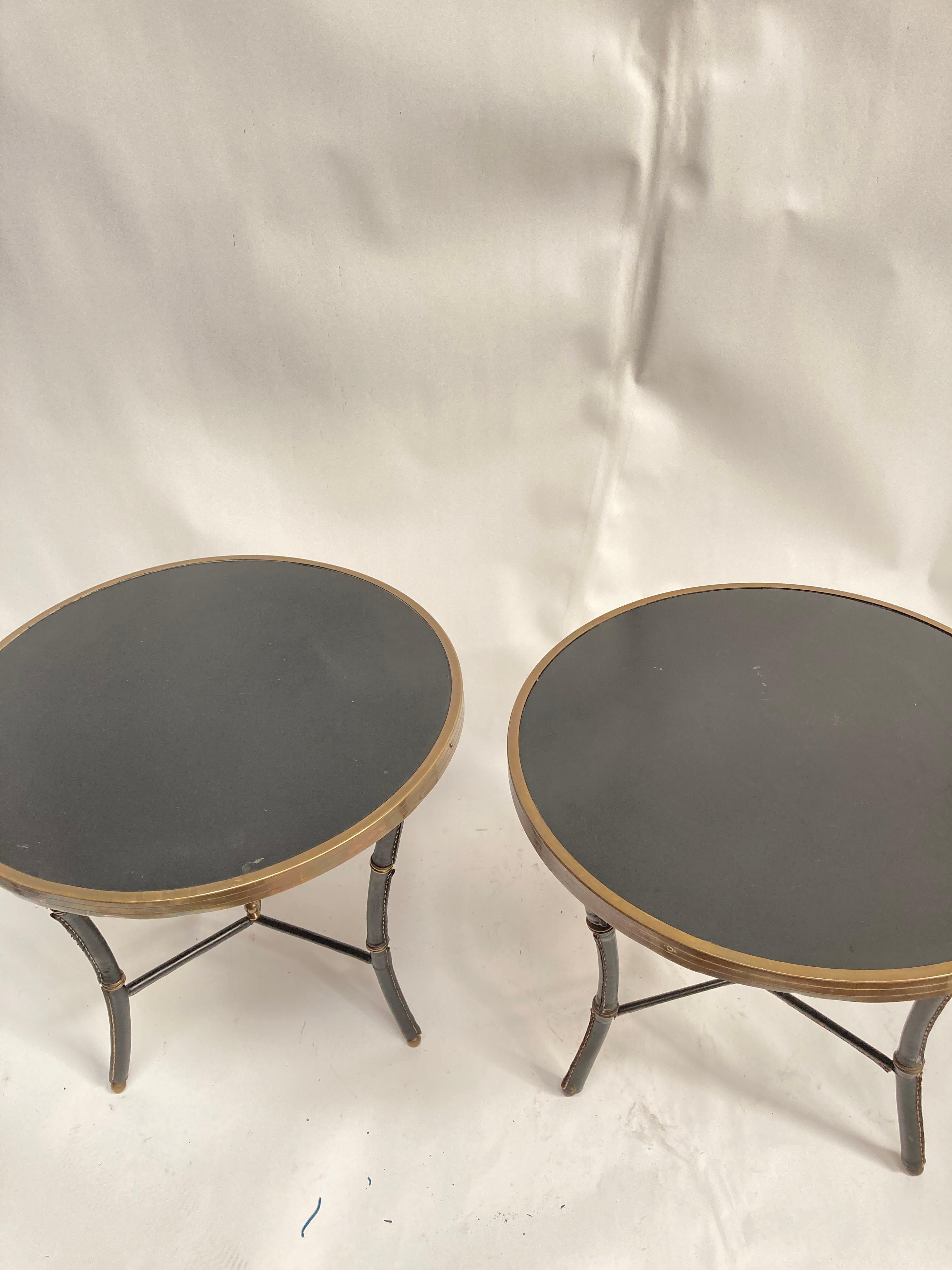 1950's Stitched leather side tables by Jacques Adnet For Sale 4