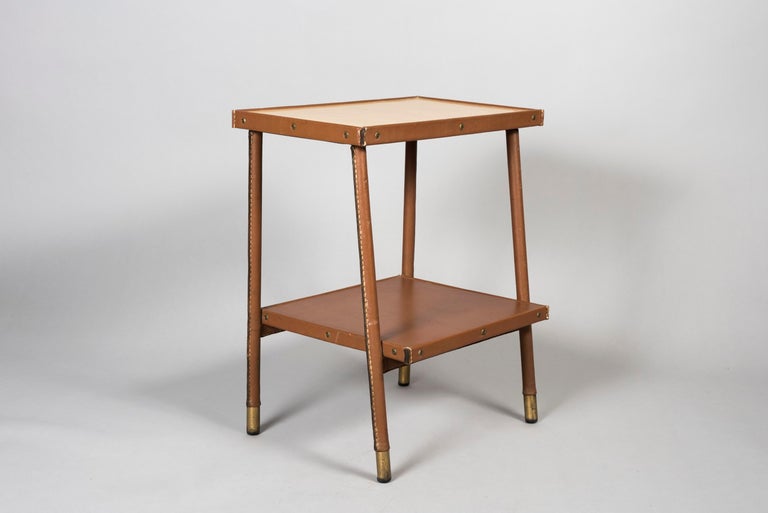 European 1950's Stitched leather Side tables by Jacques Adnet For Sale