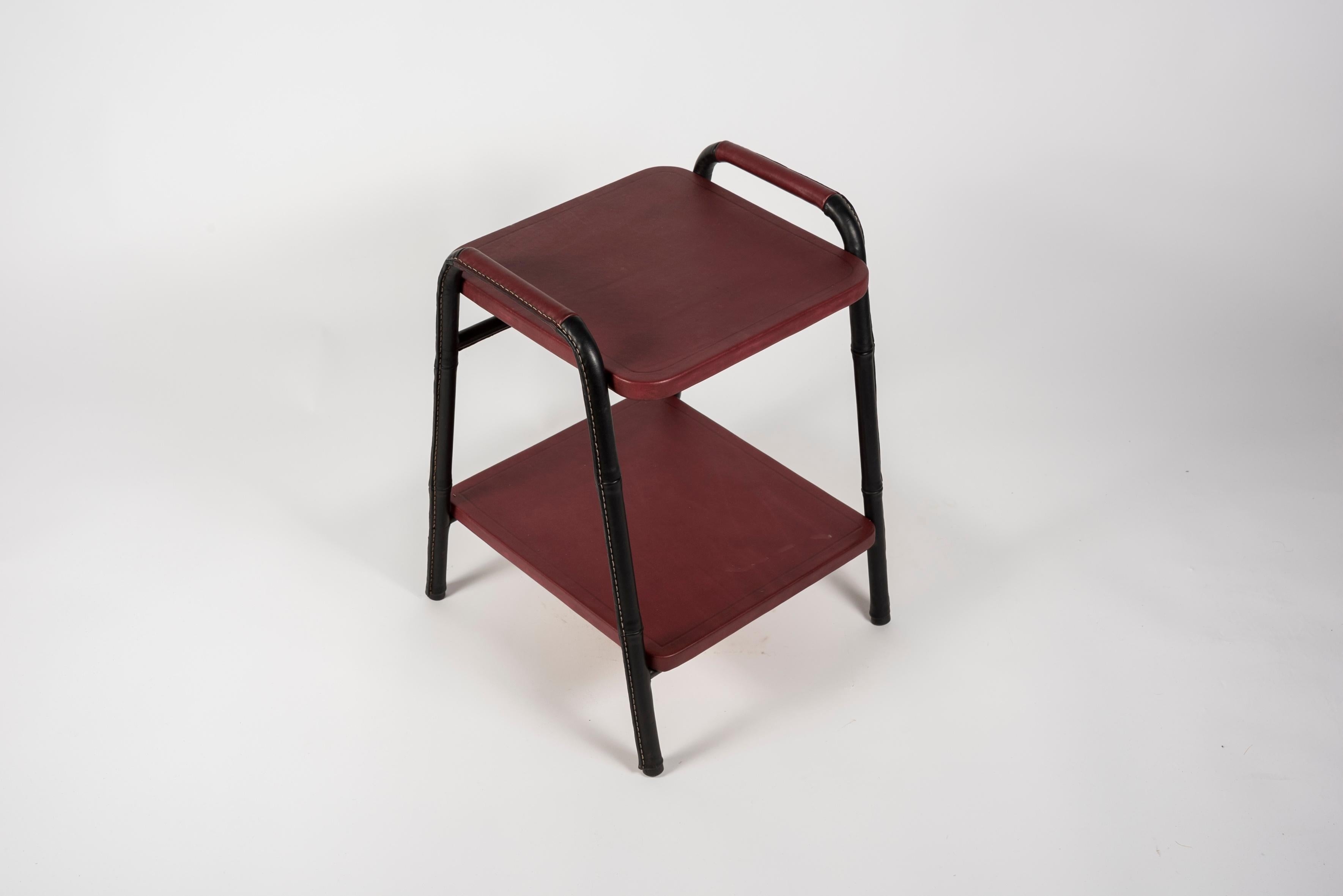 European 1950's Stitched Leather Side Tables by Jacques Adnet For Sale
