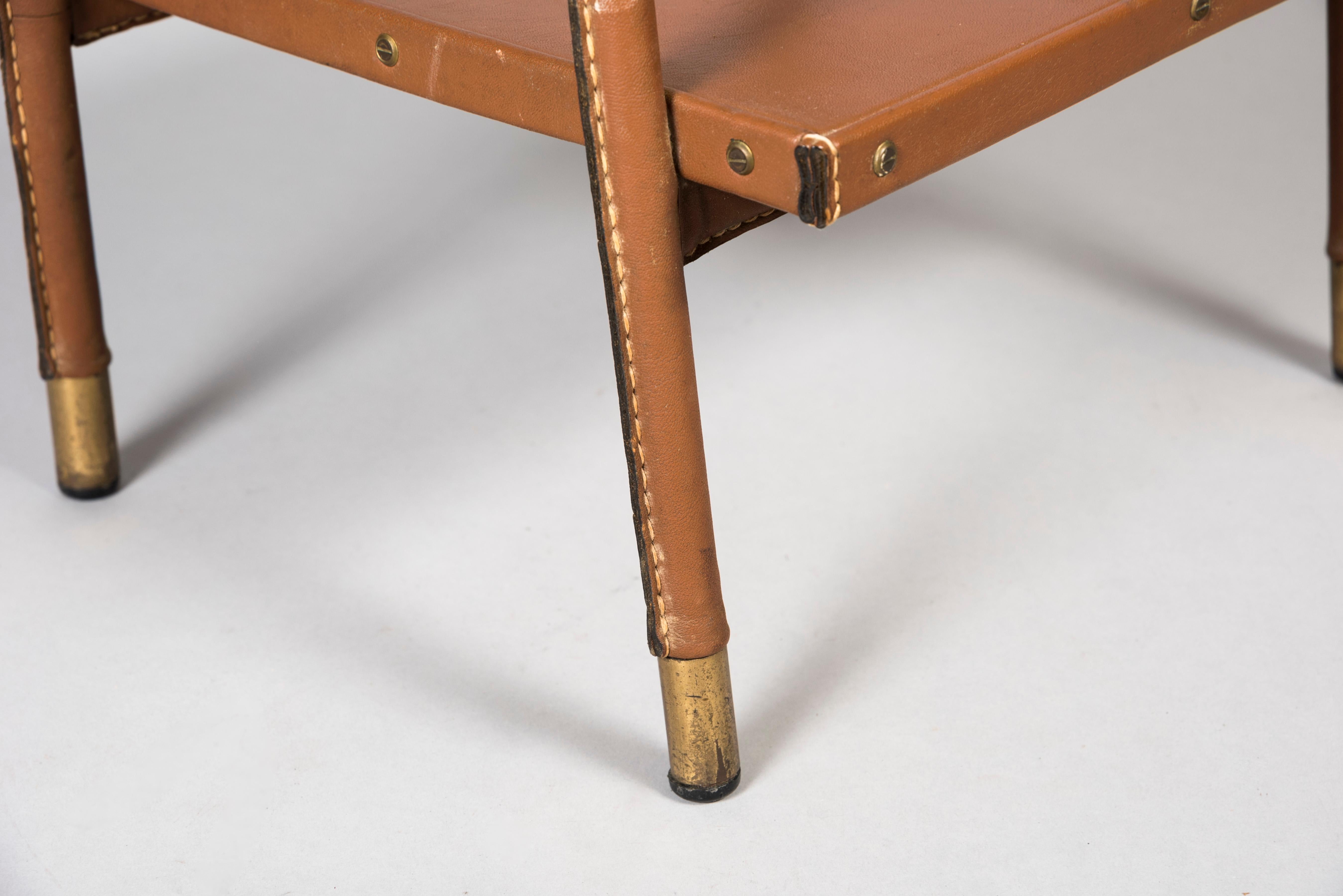 1950's Stitched leather Side tables by Jacques Adnet In Good Condition In Bois-Colombes, FR
