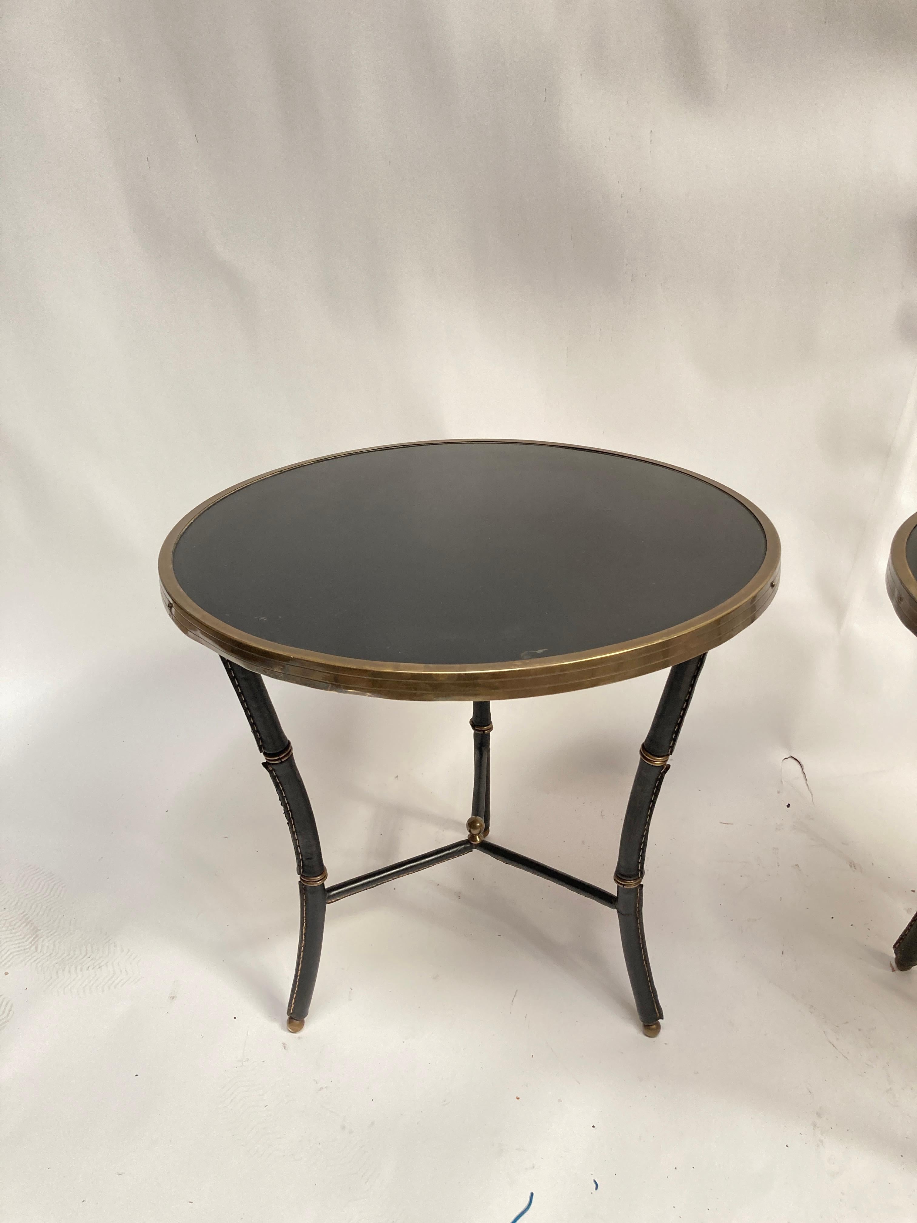 1950's Stitched leather side tables by Jacques Adnet In Good Condition For Sale In Bois-Colombes, FR