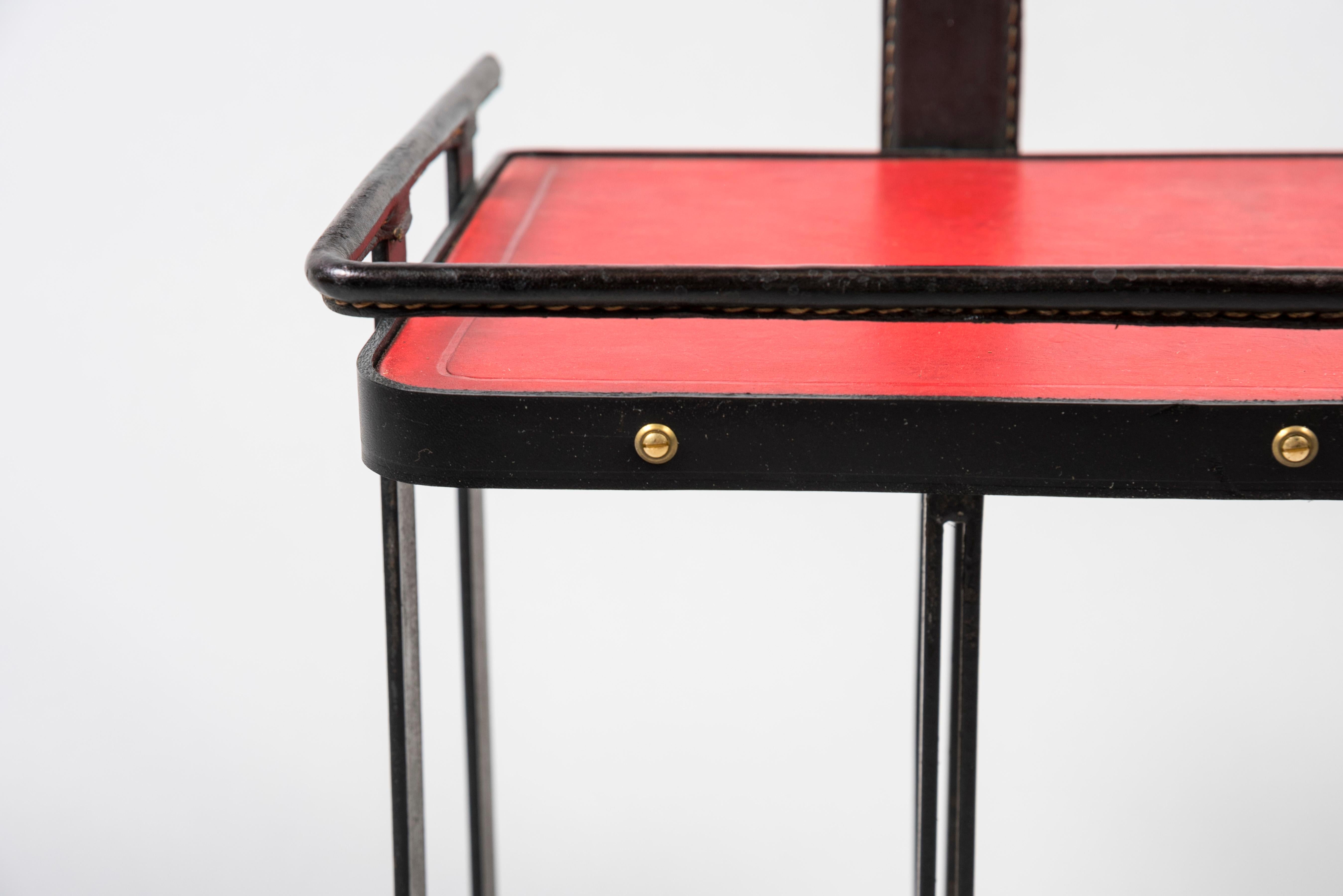 Mid-20th Century 1950's Stitched Leather Side Tables by Jacques Adnet For Sale