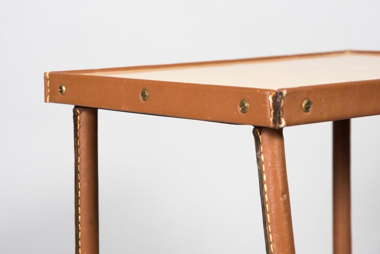 Mid-20th Century 1950's Stitched leather Side tables by Jacques Adnet For Sale