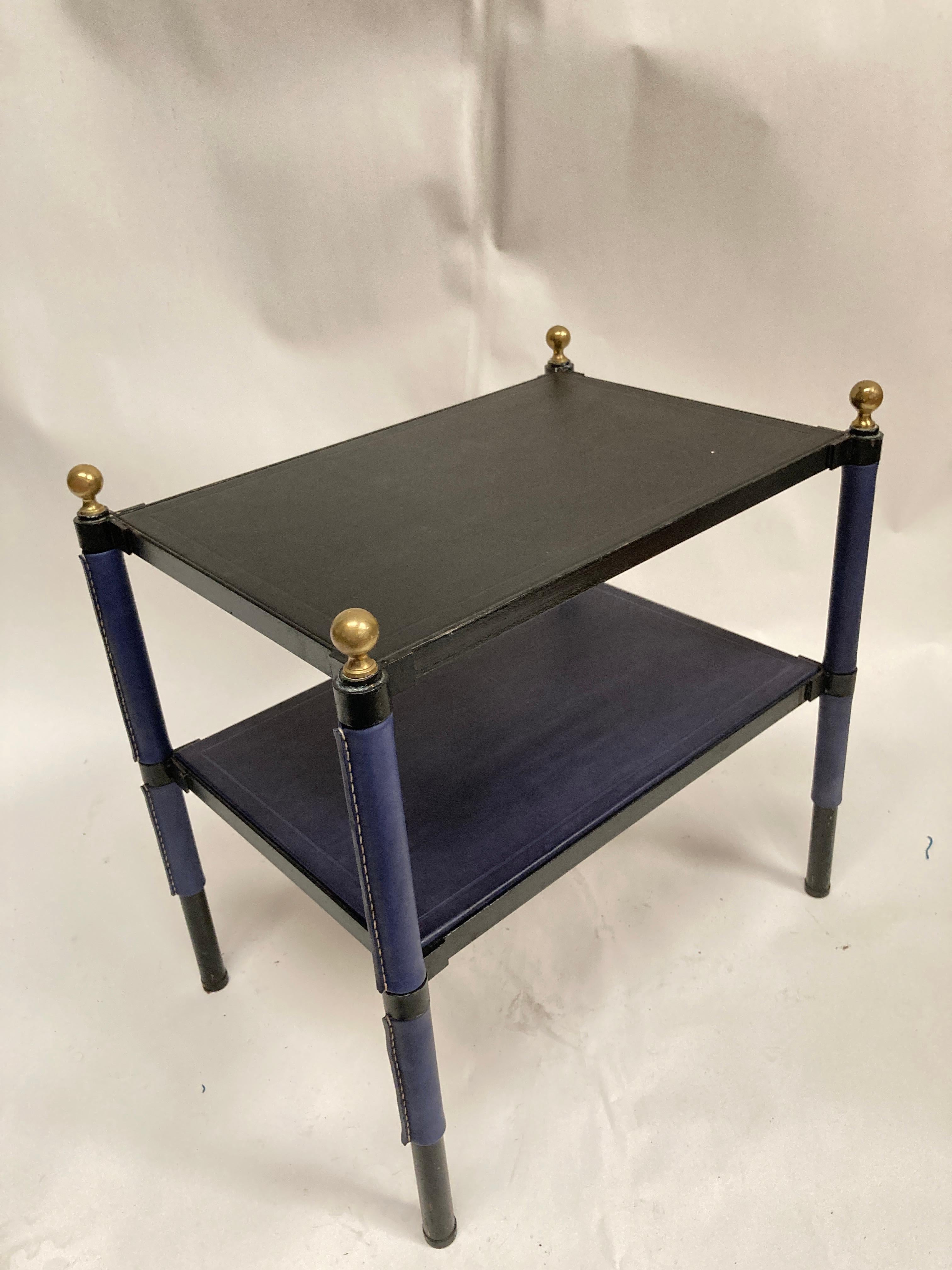 Metal 1950's Stitched leather side tables by Jacques Adnet For Sale