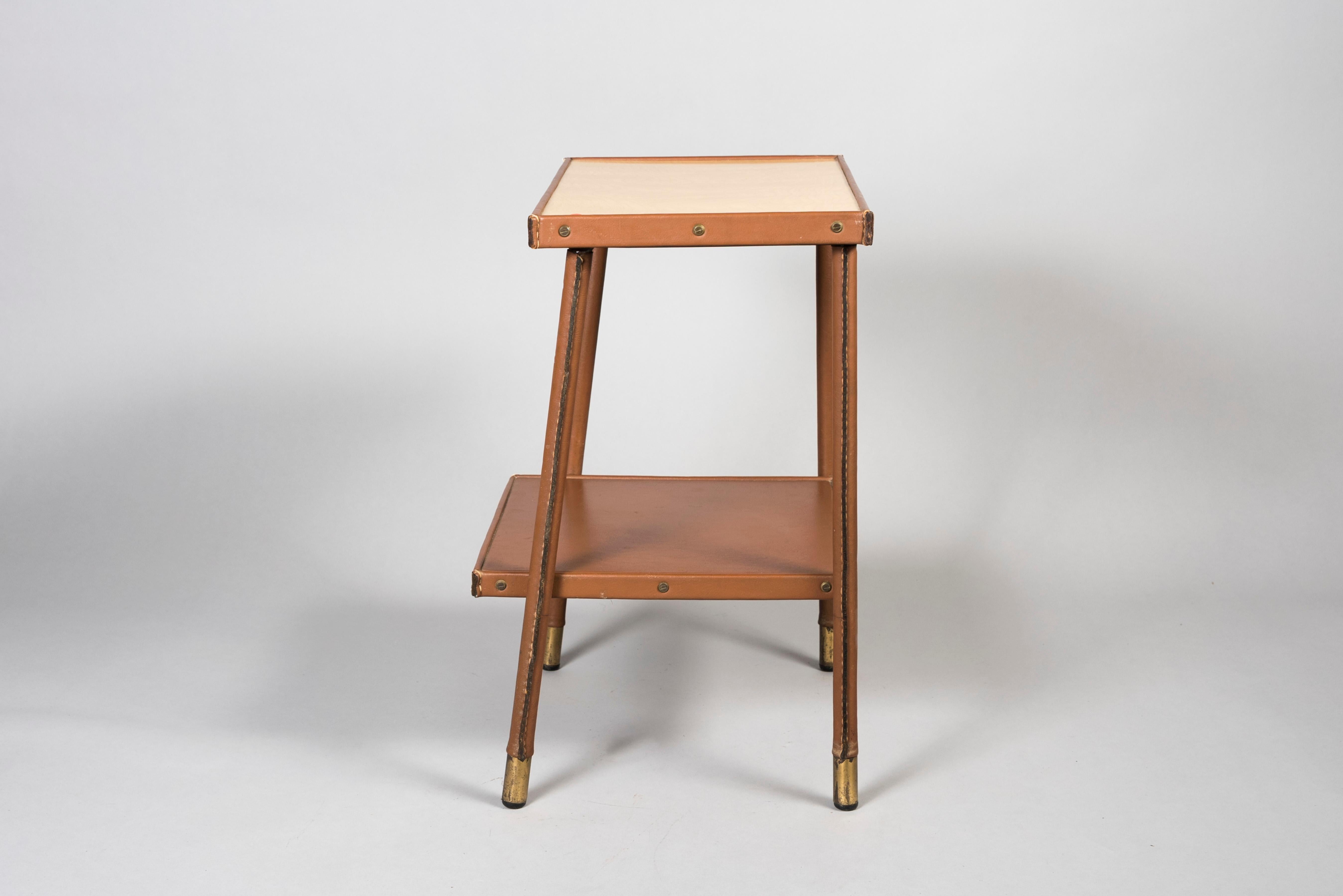 1950's Stitched leather Side tables by Jacques Adnet 1