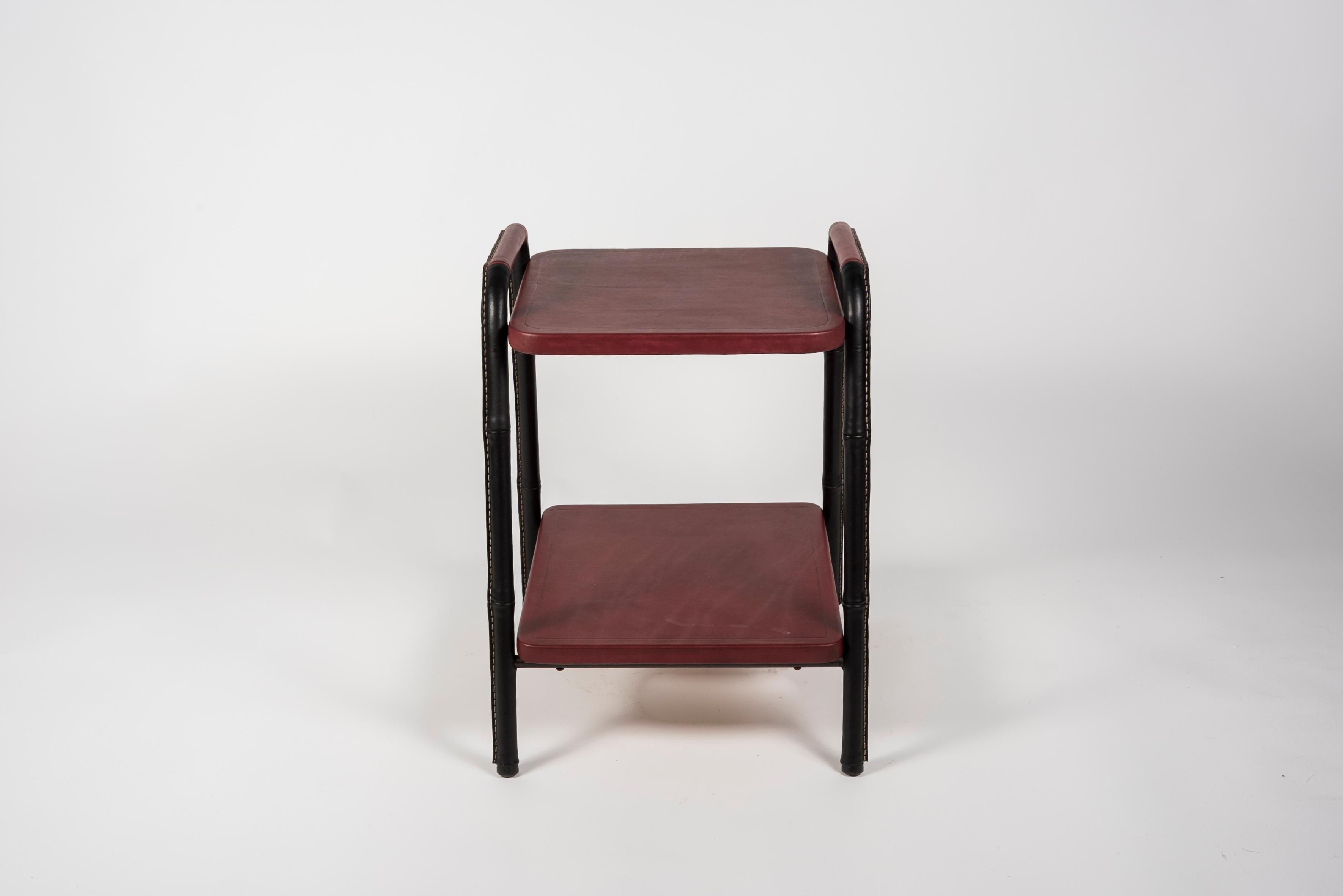 1950's Stitched Leather Side Tables by Jacques Adnet For Sale 1