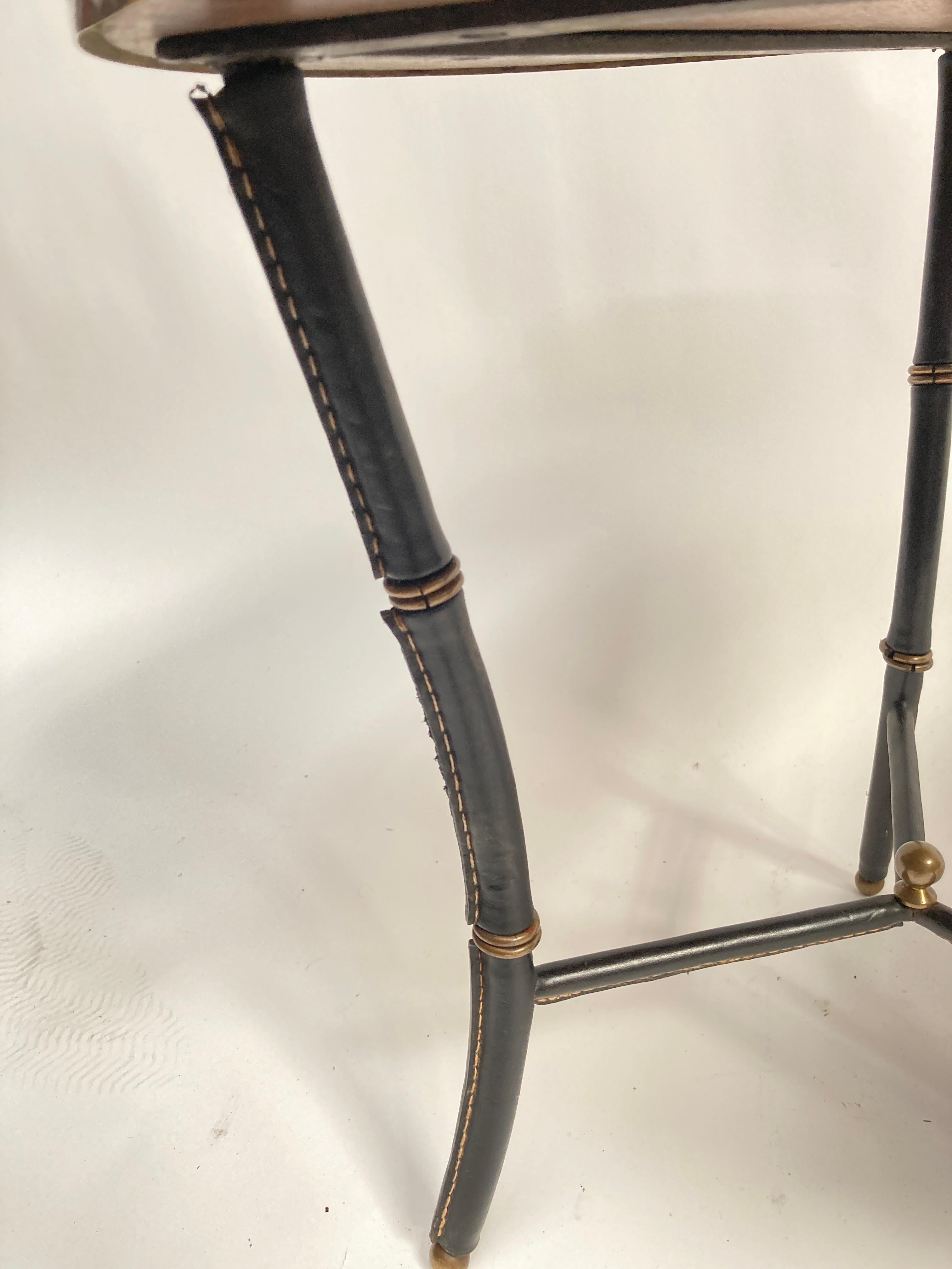 1950's Stitched leather side tables by Jacques Adnet For Sale 1