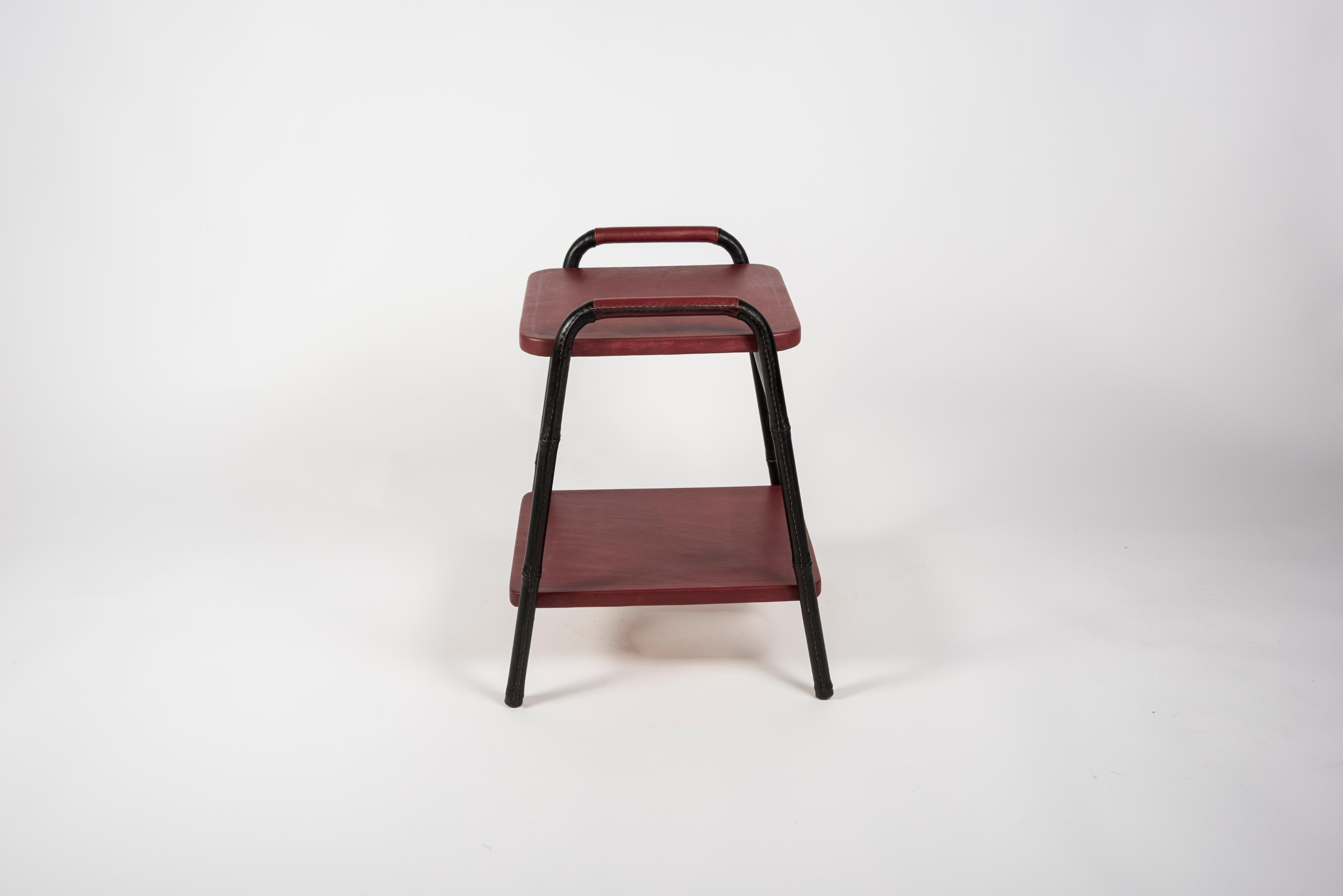 1950's Stitched Leather Side Tables by Jacques Adnet For Sale 2