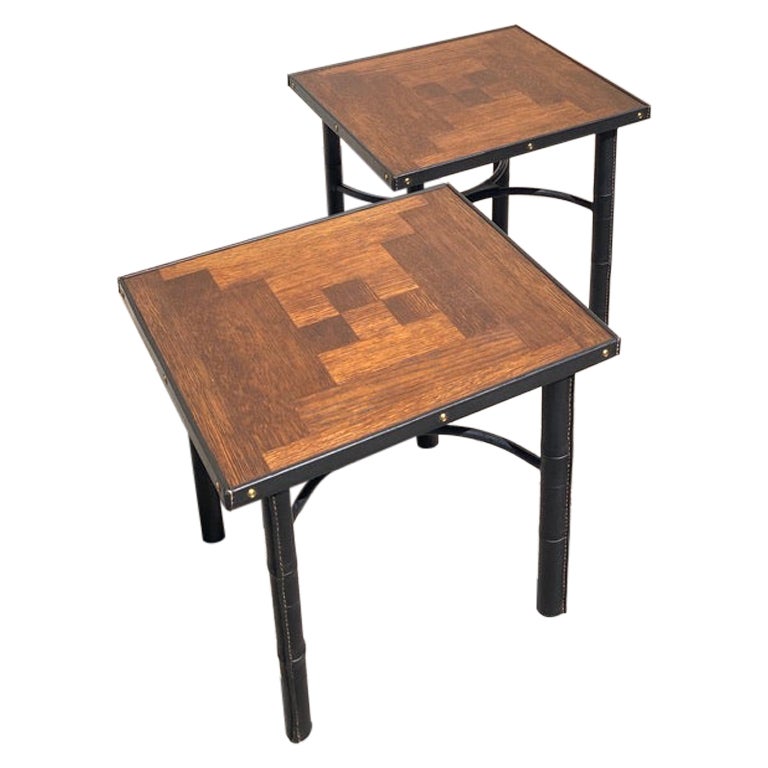 Tables d'appoint en cuir Stitch by Jacques Adnet, 1950