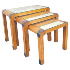 1950's Stitched leather Side tables By Jacques Adnet