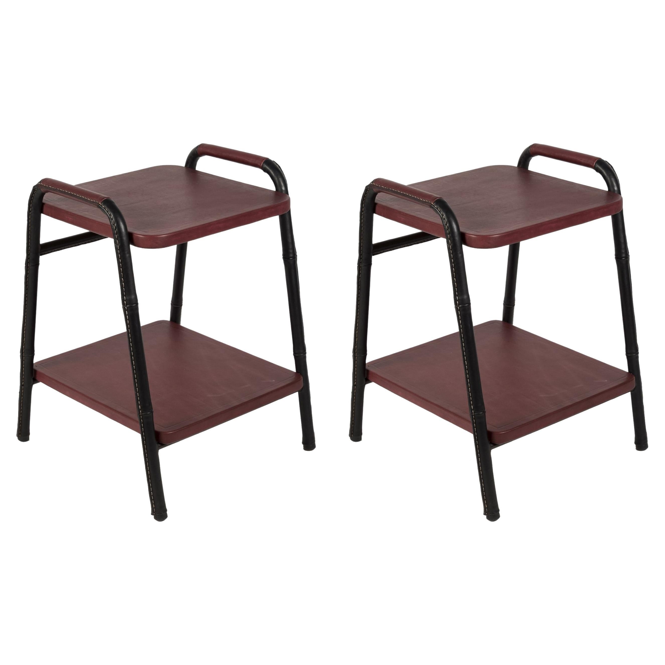 1950's Stitched Leather Side Tables by Jacques Adnet