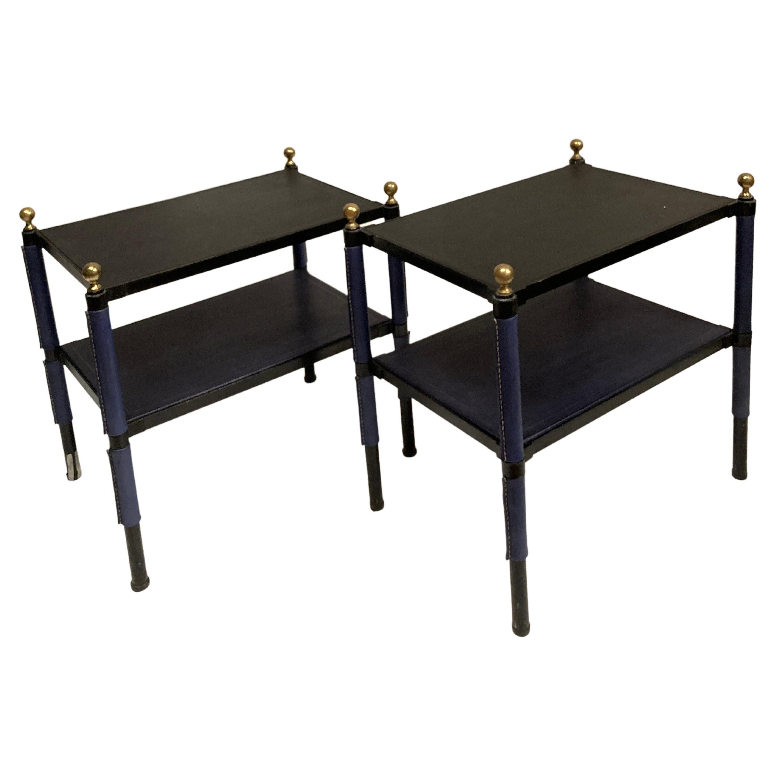 1950's Stitched leather side tables by Jacques Adnet For Sale