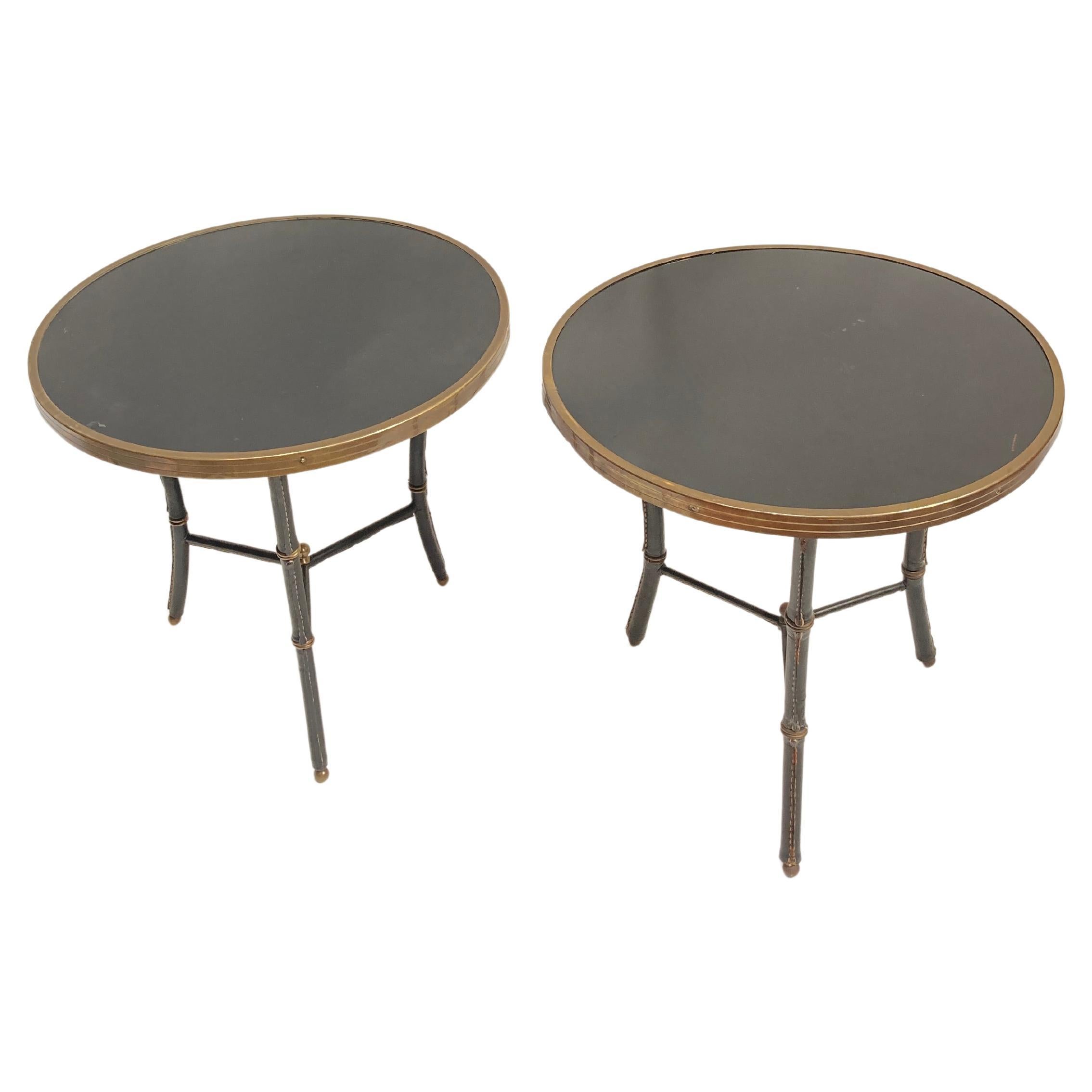 1950's Stitched leather side tables by Jacques Adnet For Sale