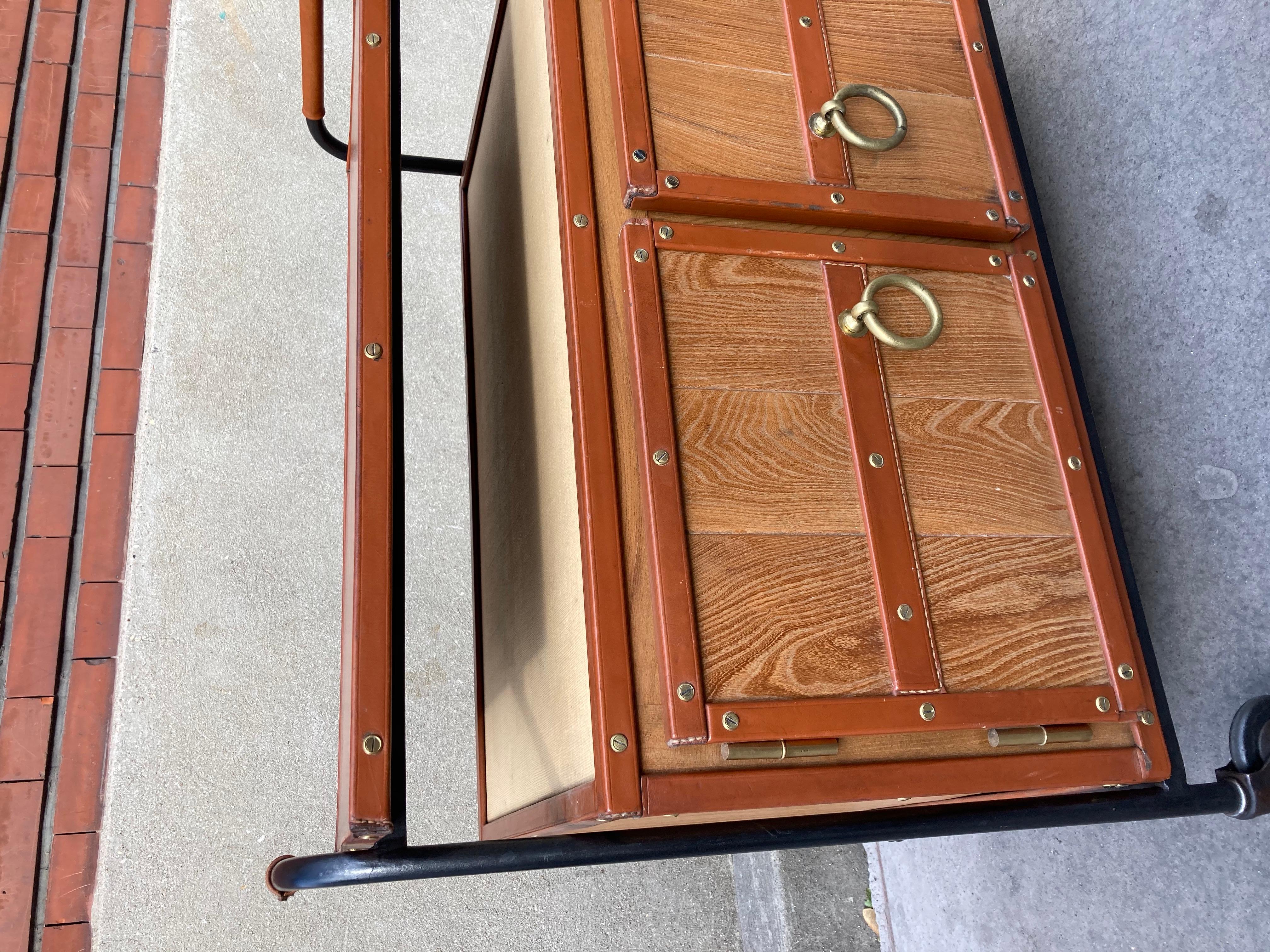 European 1950's Stitched Leather Sideboard by Jacques Adnet For Sale