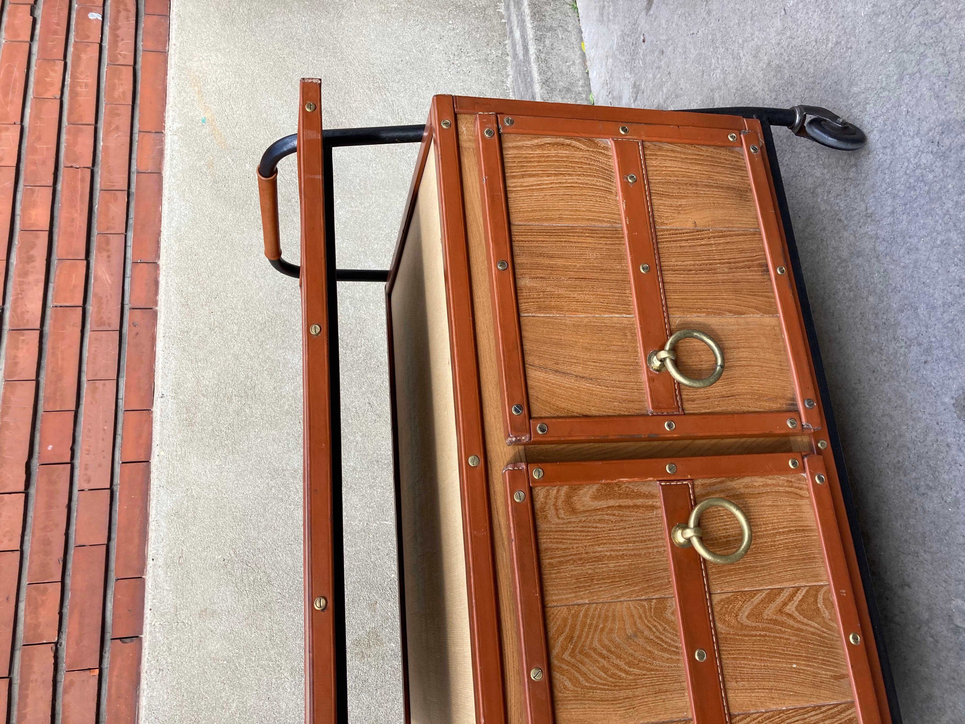 1950's Stitched Leather Sideboard by Jacques Adnet In Good Condition For Sale In Bois-Colombes, FR