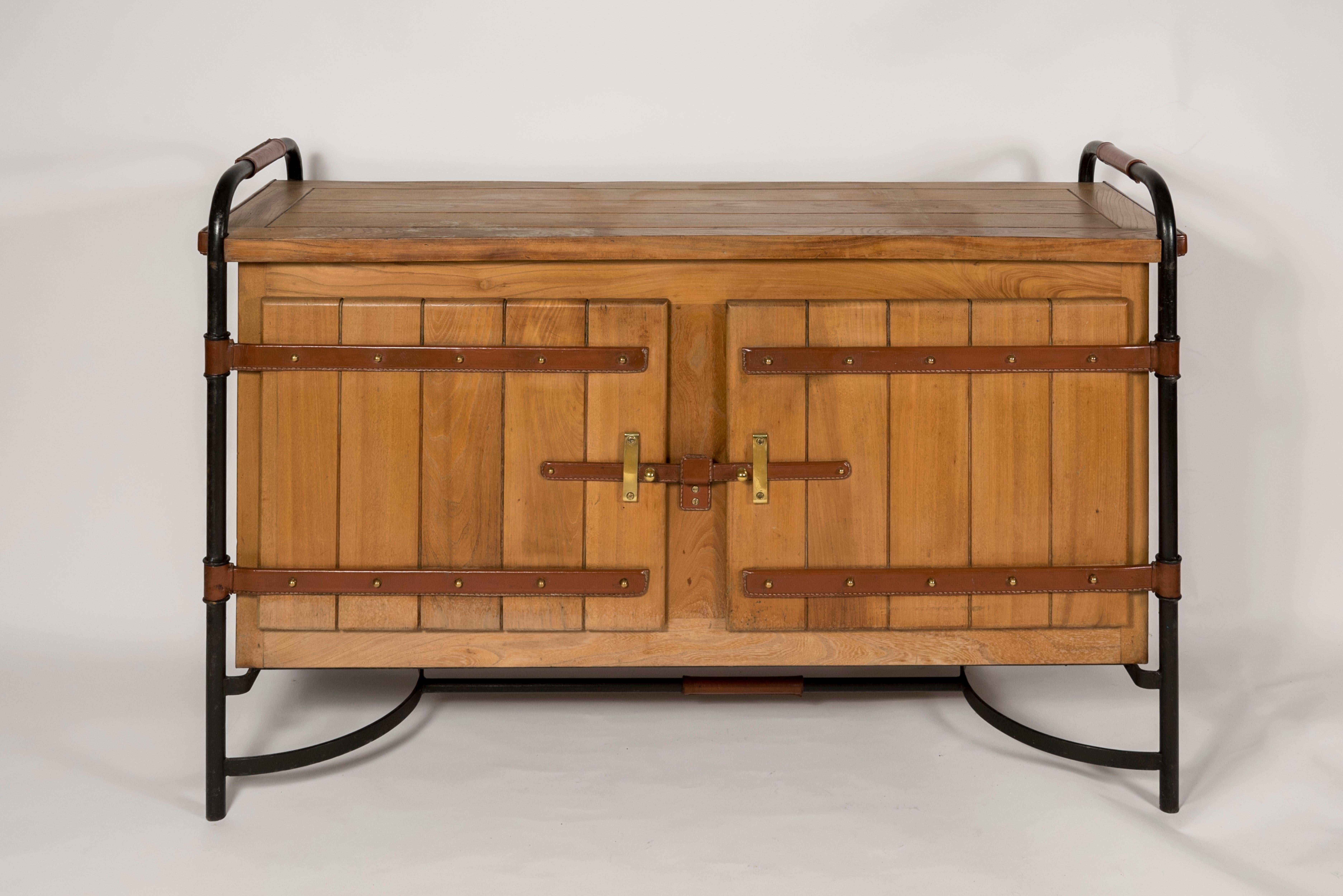 Mid-20th Century 1950's Stitched Leather Sideboard by Jacques Adnet