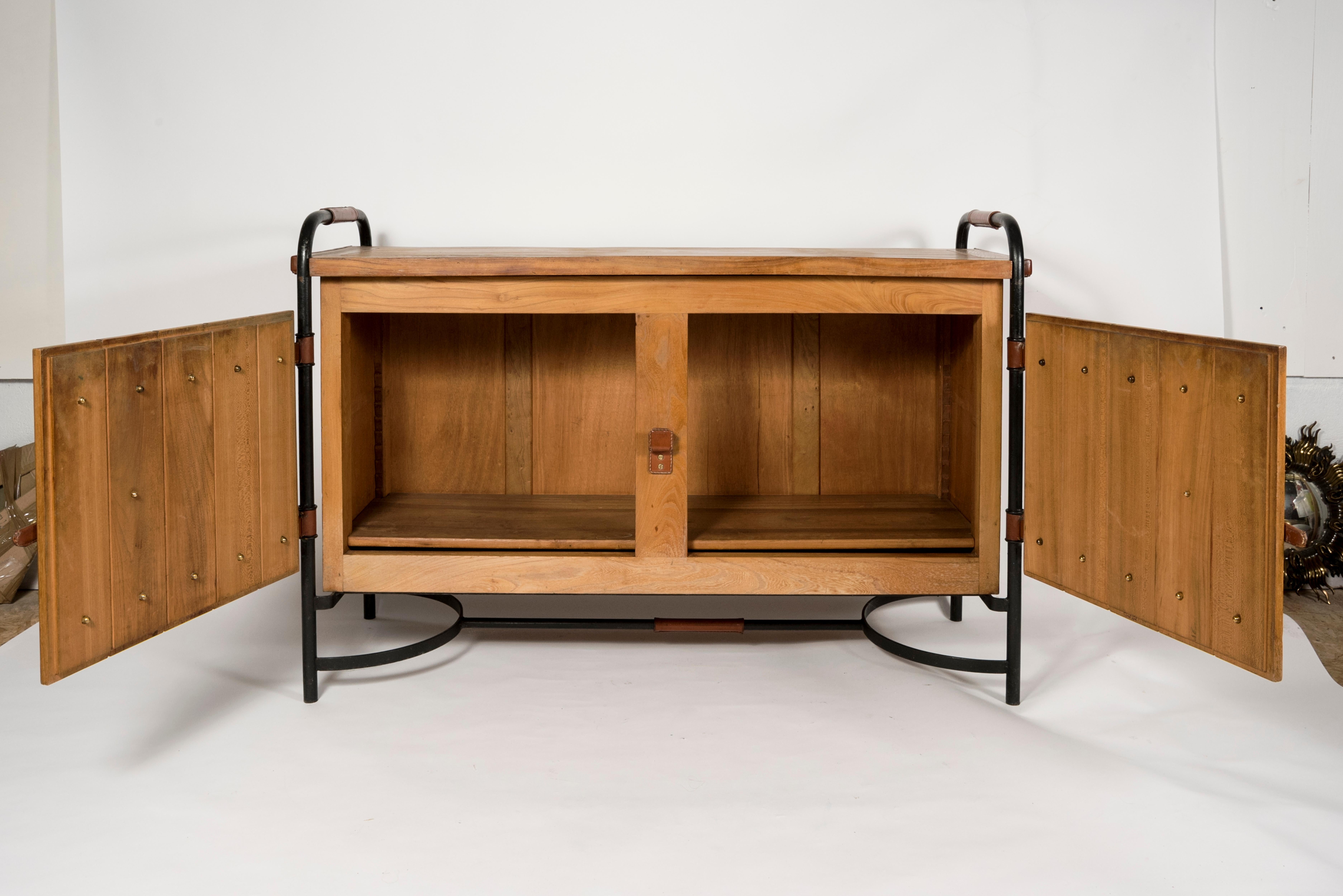 Metal 1950's Stitched Leather Sideboard by Jacques Adnet