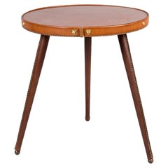 1950's Stitched Leather Small Table by Jacques Adnet