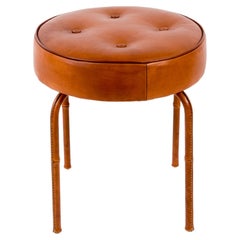 1950's Stitched Leather Stool by Jacques Adnet