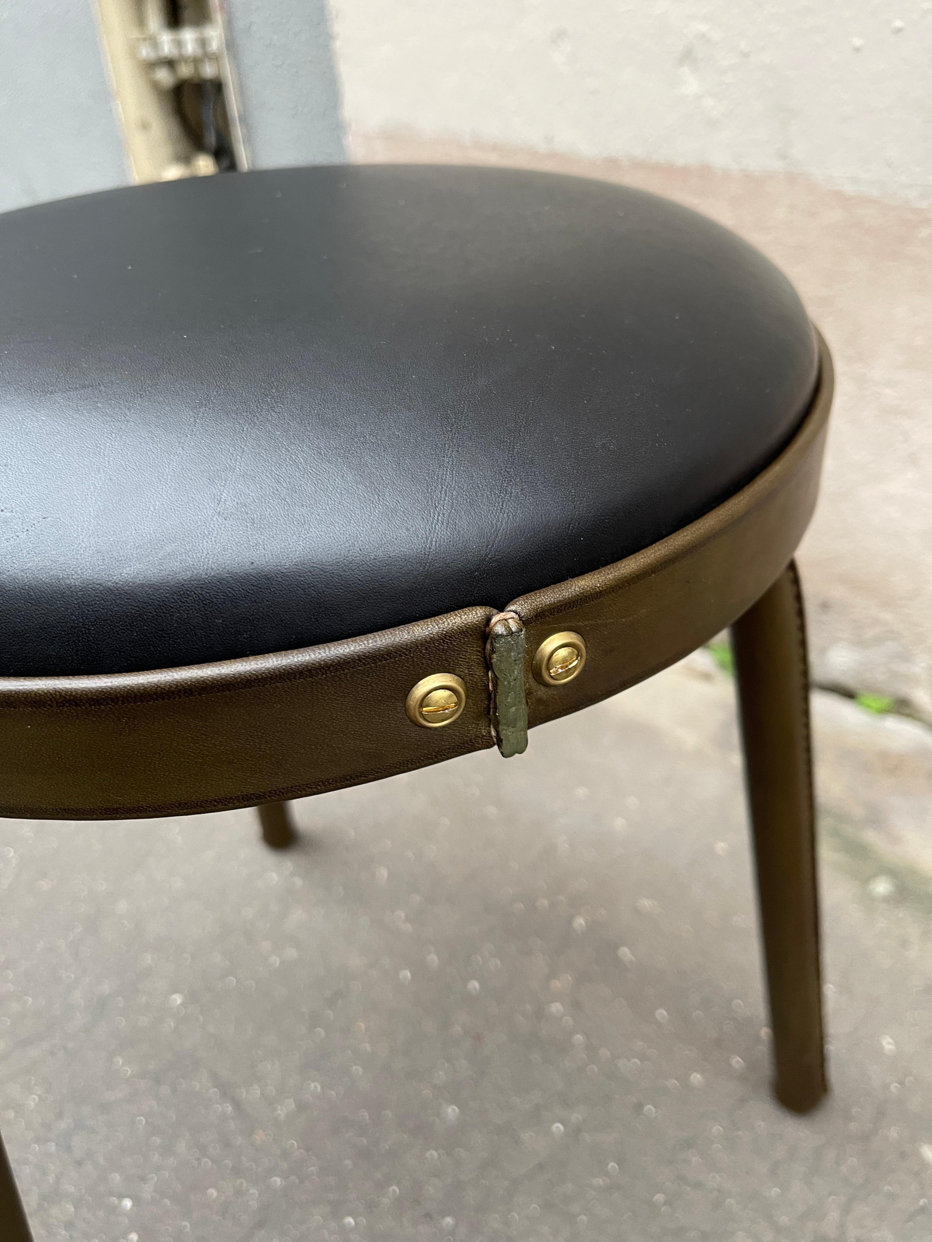 Mid-20th Century 1950's Stitched leather stools by Jacques Adnet For Sale