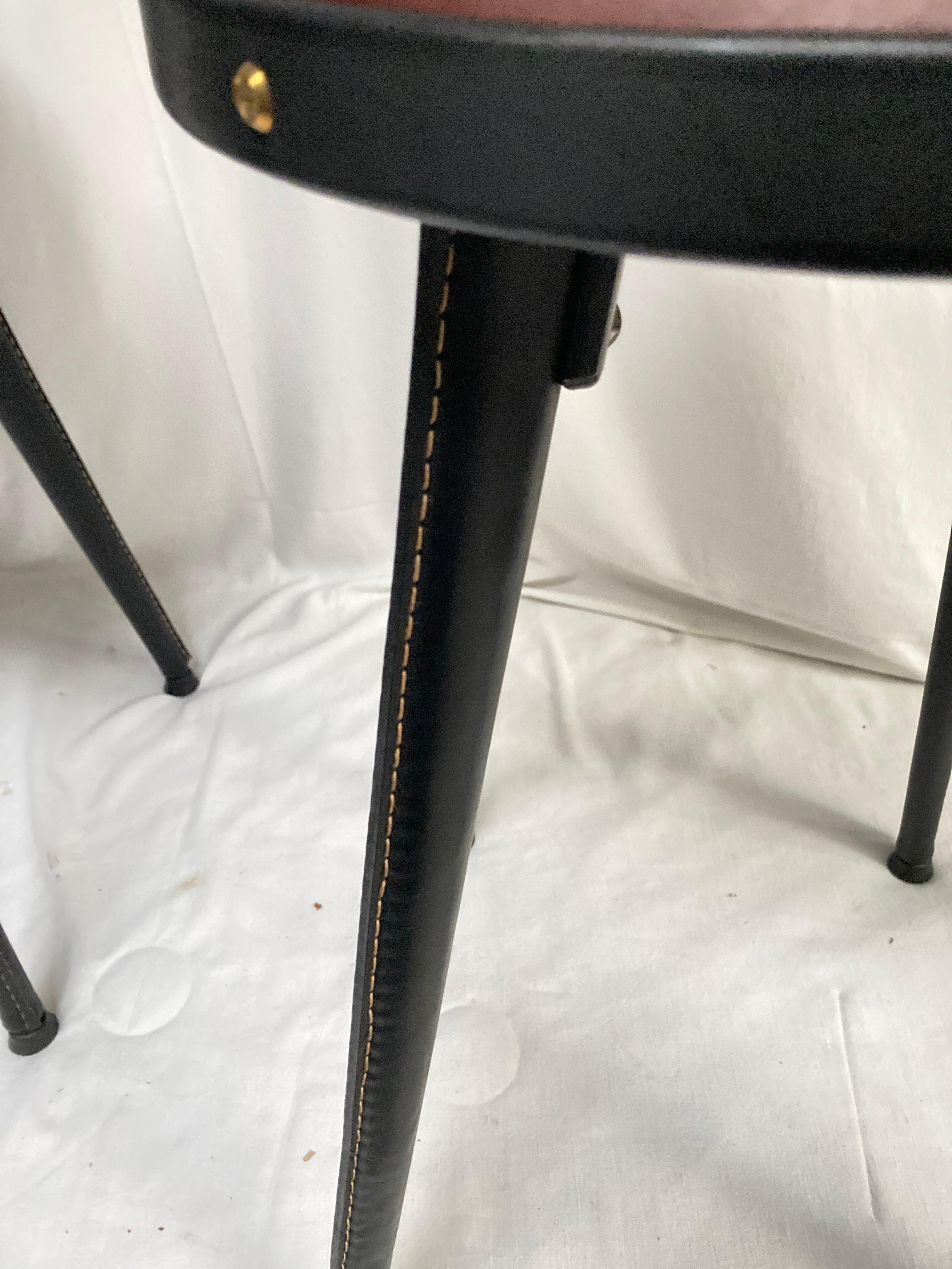 Mid-20th Century 1950's Stitched leather stools by Jacques Adnet For Sale