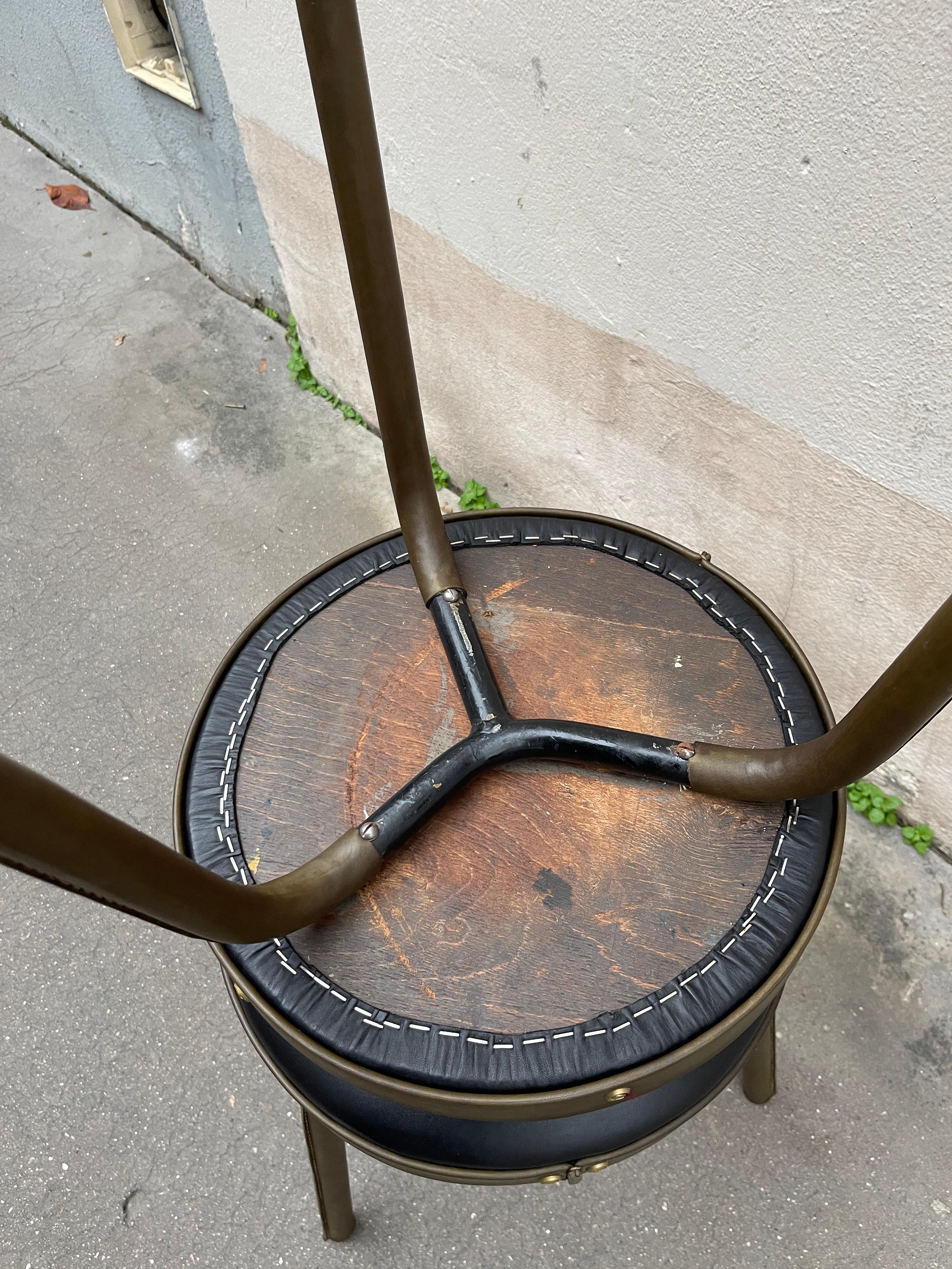 1950's Stitched leather stools by Jacques Adnet For Sale 1
