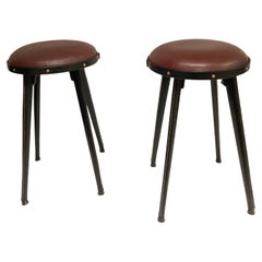1950's Stitched leather stools by Jacques Adnet