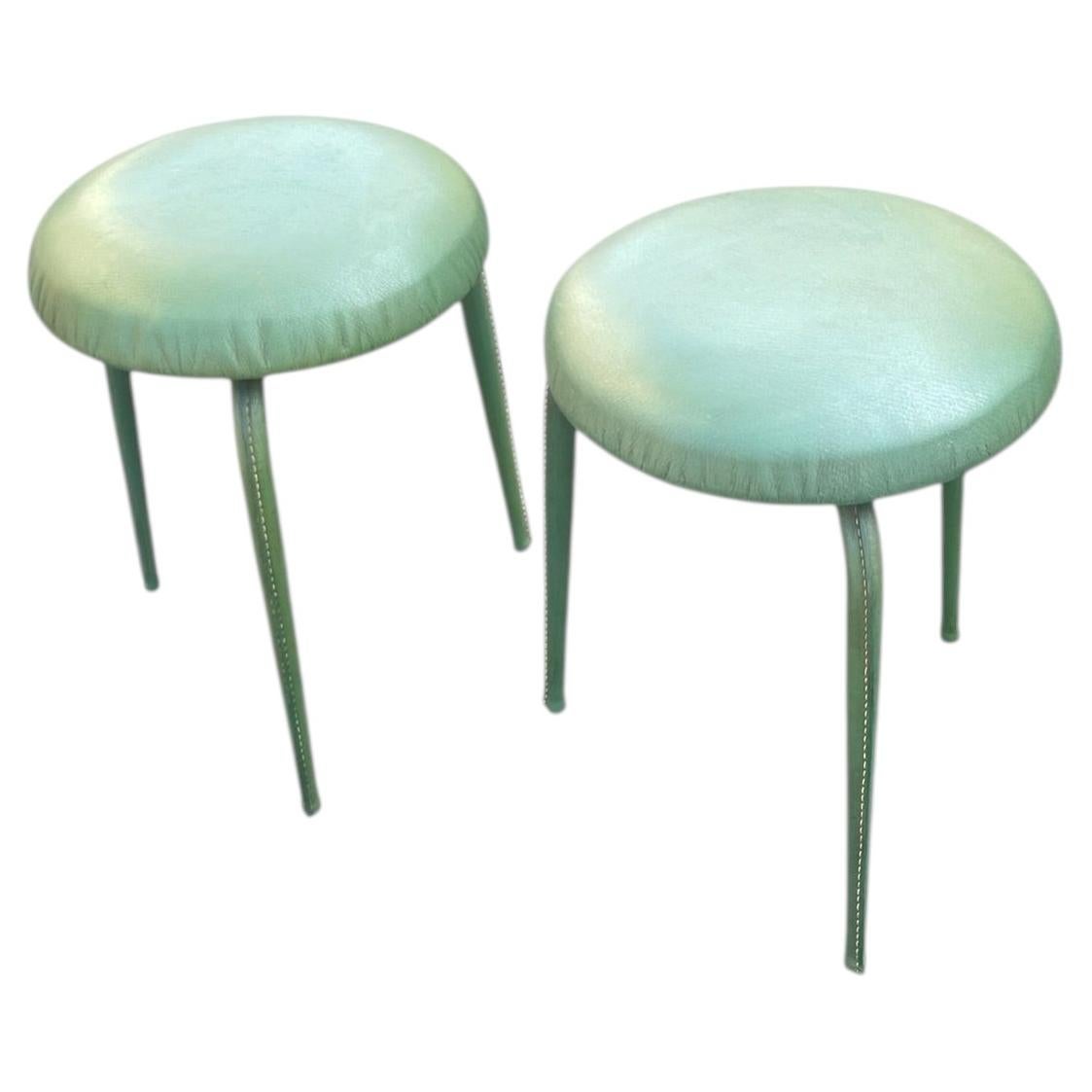 1950's Stitched leather stools by Jacques Adnet For Sale