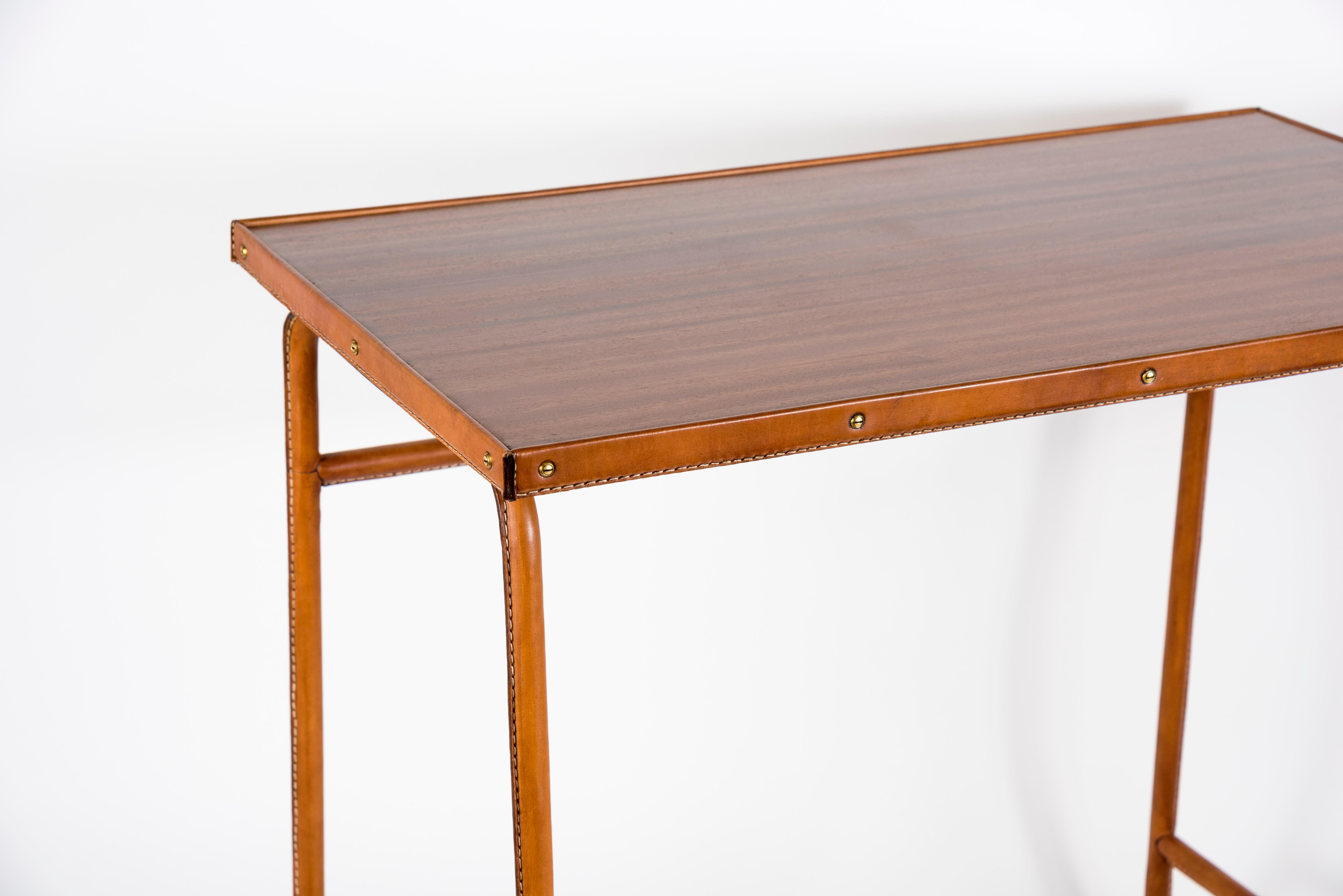 1950's stitched leather table by Jacques Adnet
France.