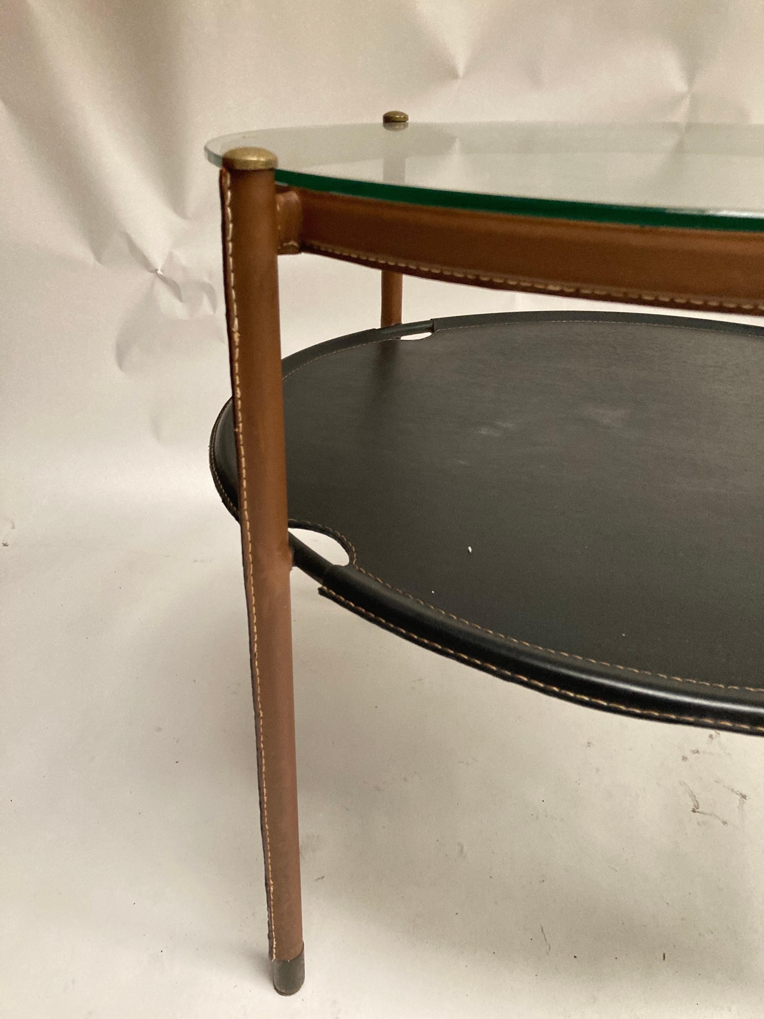 French 1950's Stitched Leather Table by Jacques Adnet For Sale