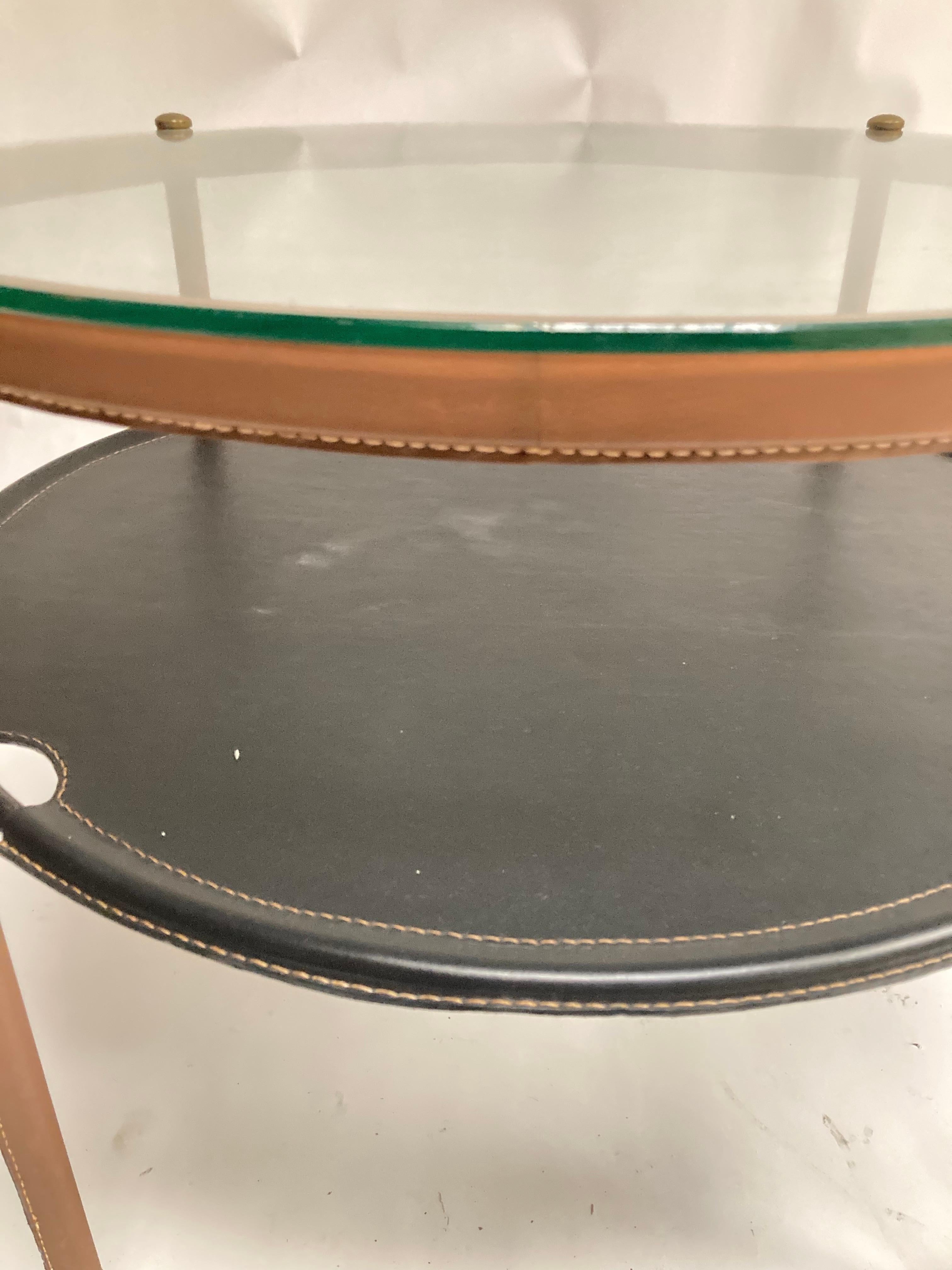 1950's Stitched Leather Table by Jacques Adnet In Good Condition For Sale In Bois-Colombes, FR