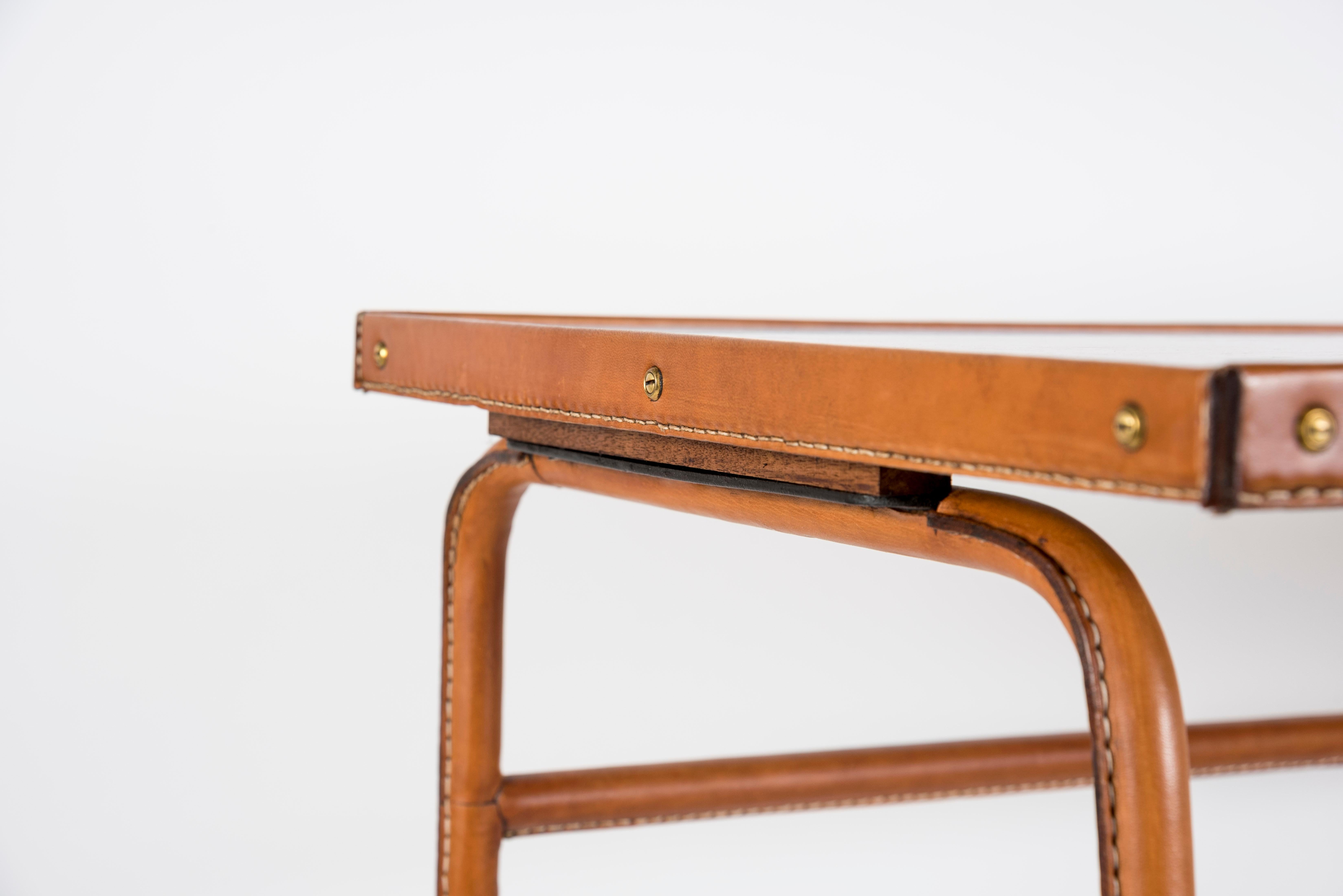 Mid-20th Century 1950's Stitched Leather Table by Jacques Adnet