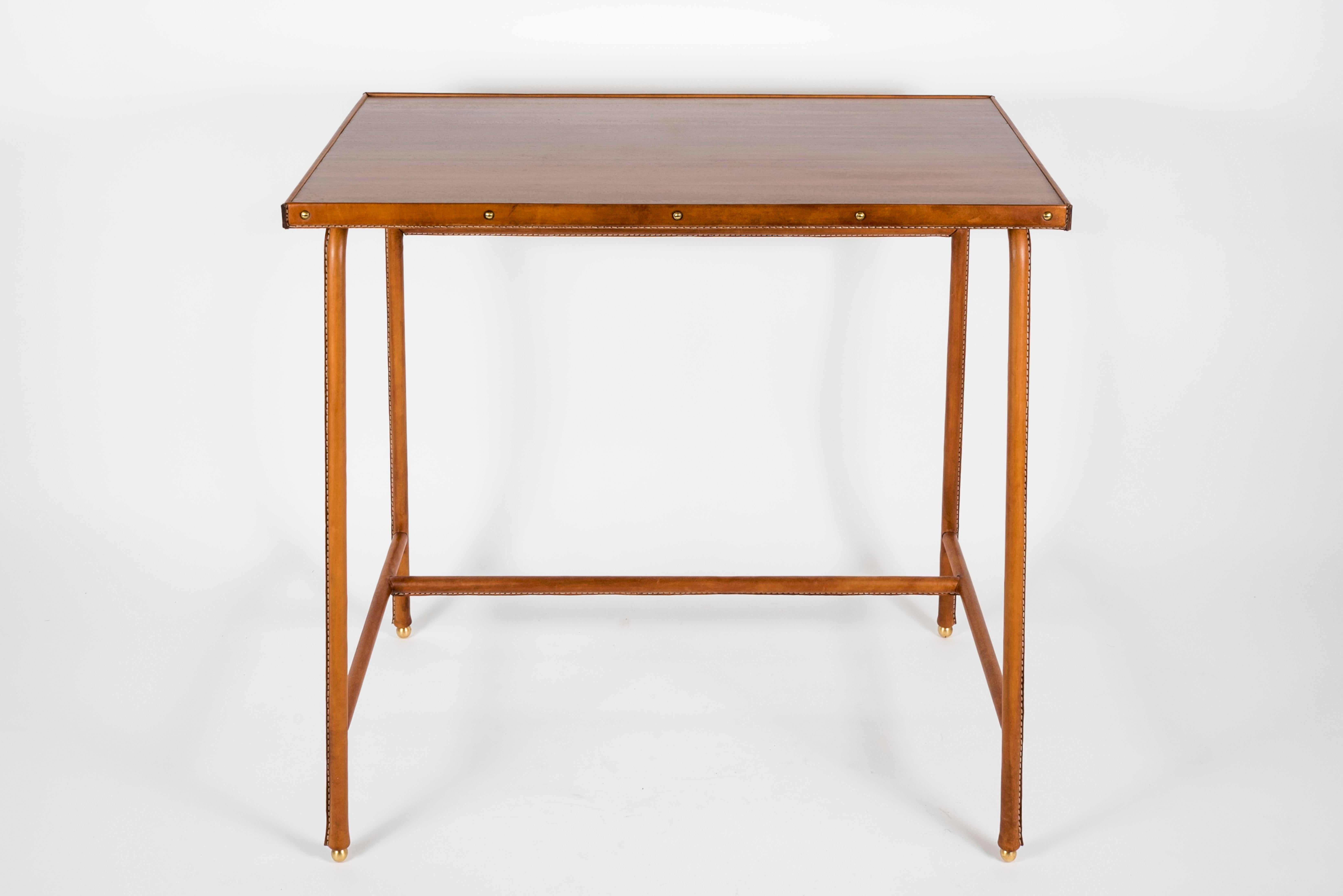 1950's Stitched Leather Table by Jacques Adnet 1
