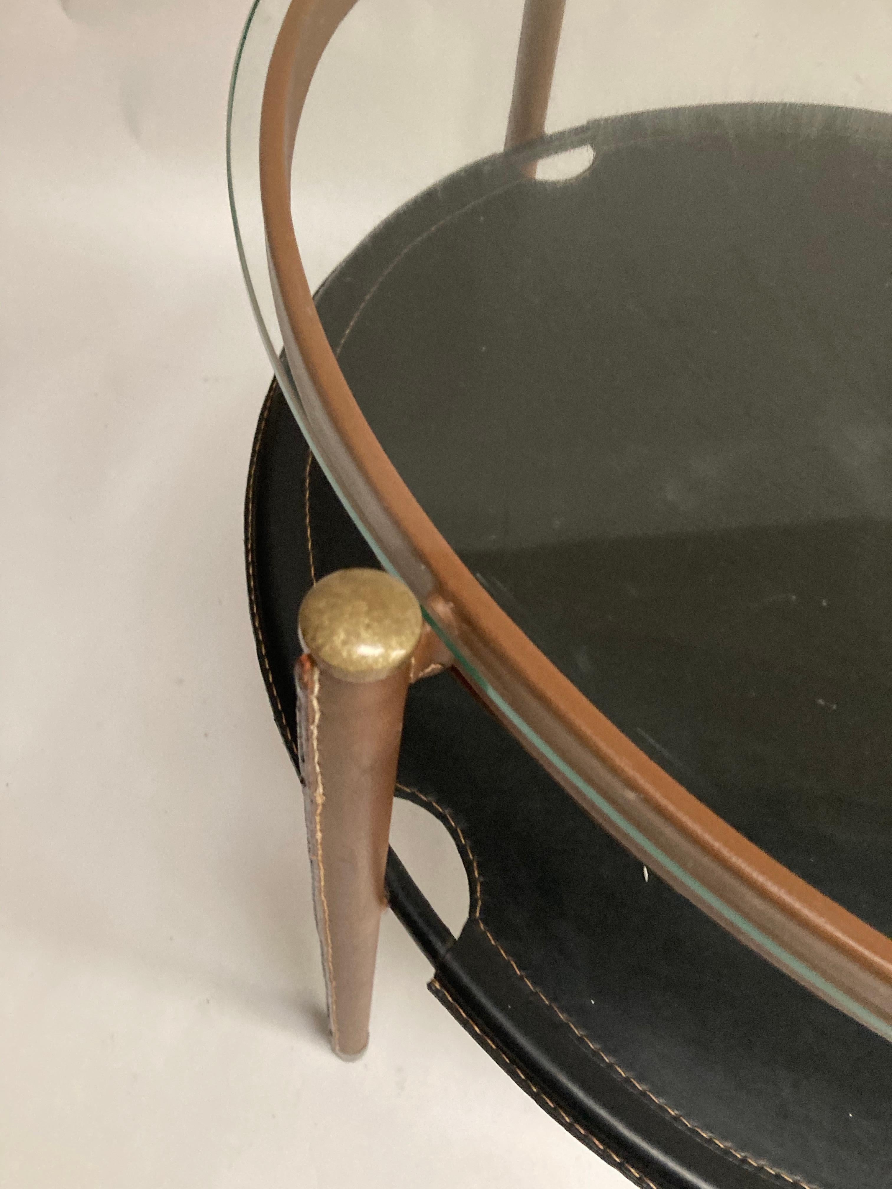 1950's Stitched Leather Table by Jacques Adnet For Sale 1
