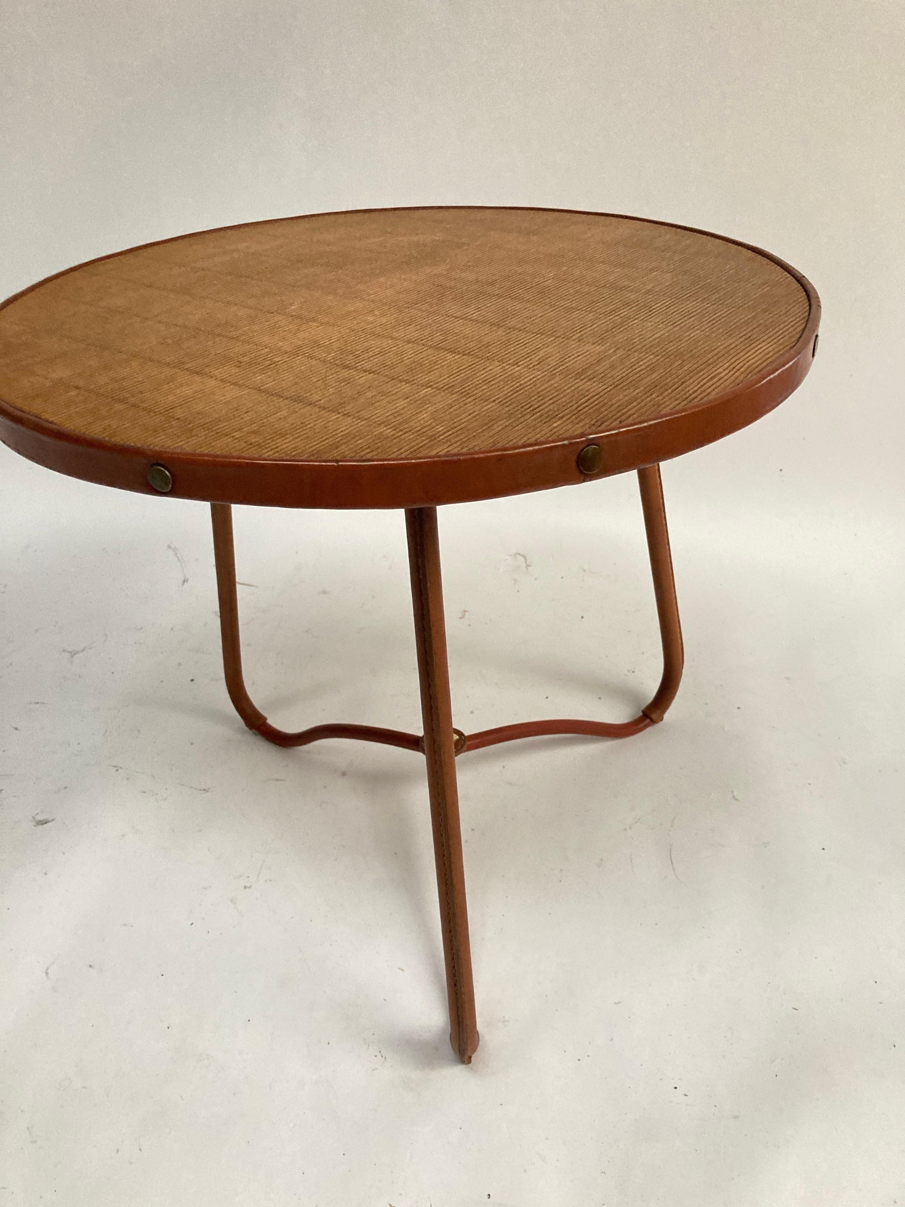 1950's Stitched Leather Table by Jacques Adnet 1