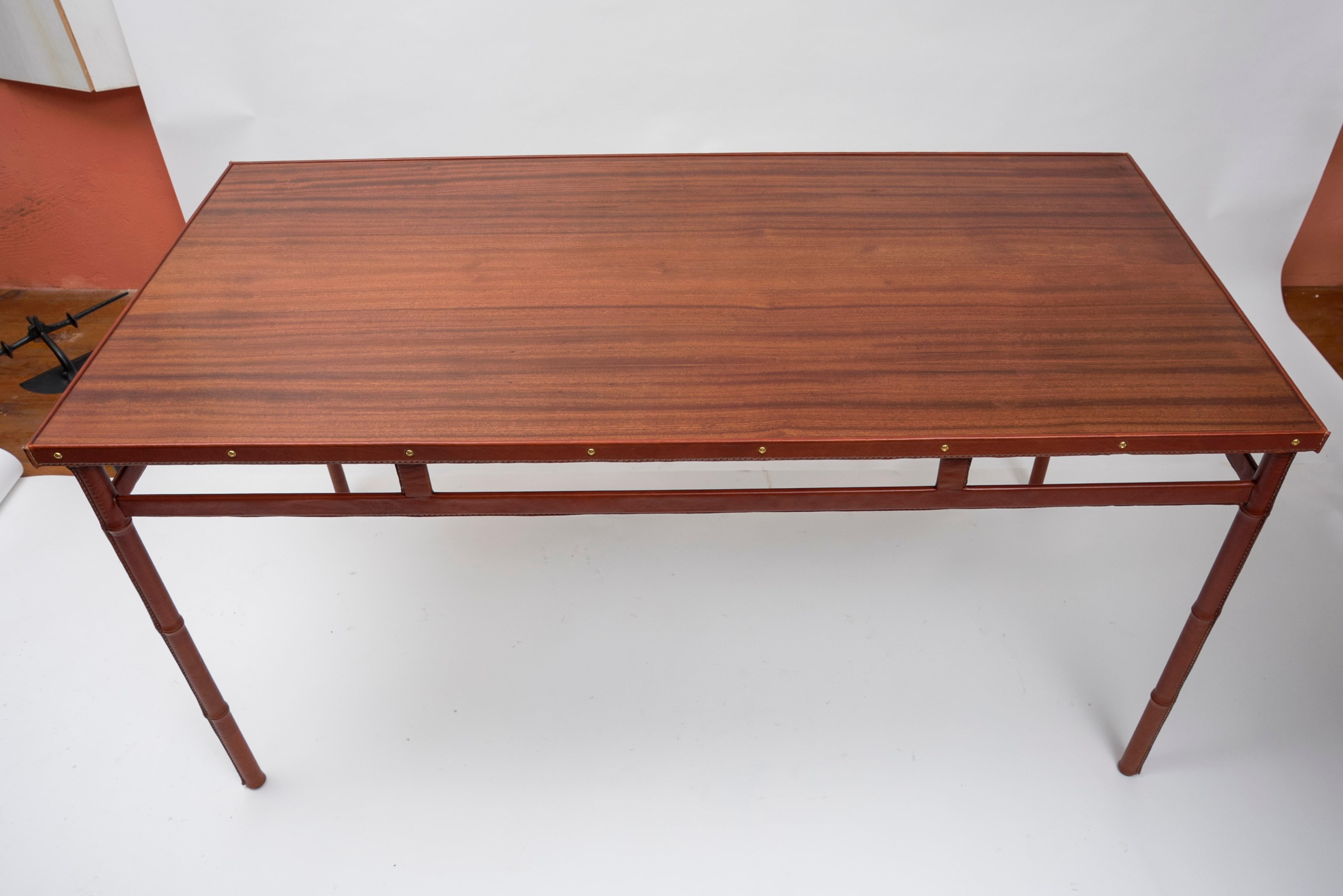 1950's Stitched leather table by Jacques Adnet For Sale 2