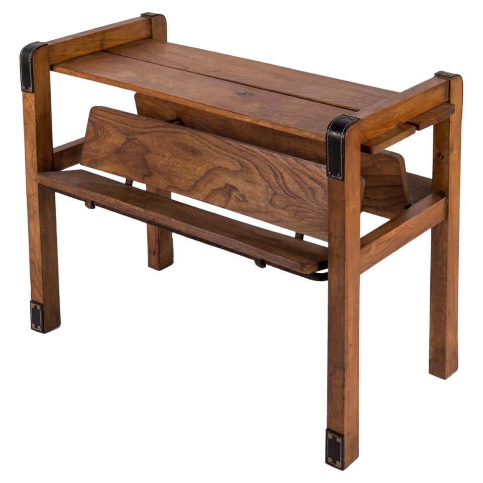 Jacques Adnet Library Side Table in Oak and Leather, 1950s at 1stDibs