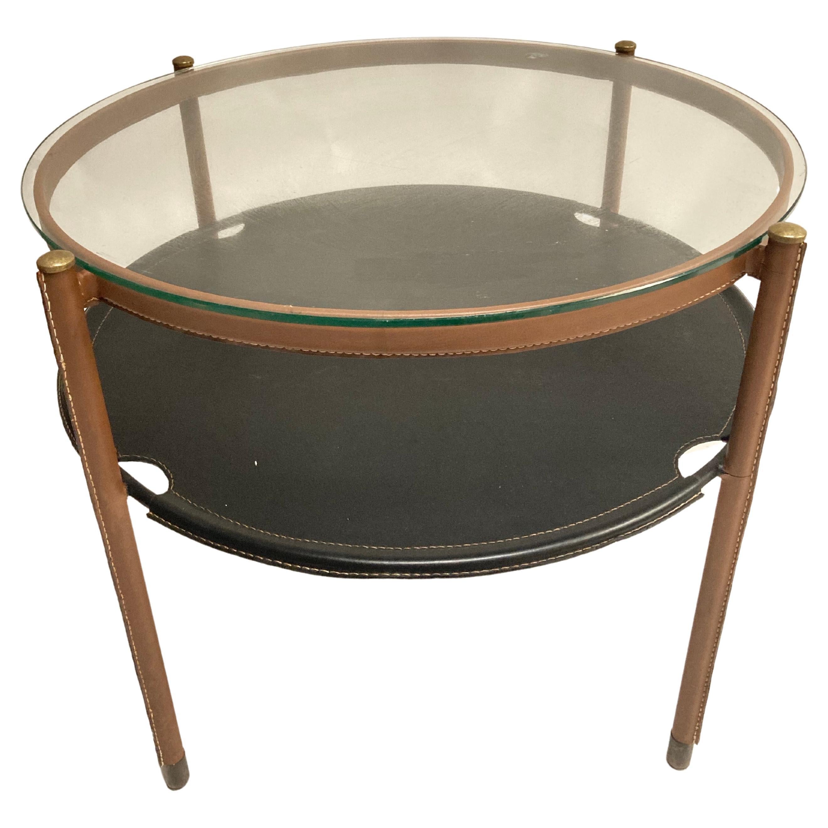 1950's Stitched Leather Table by Jacques Adnet For Sale