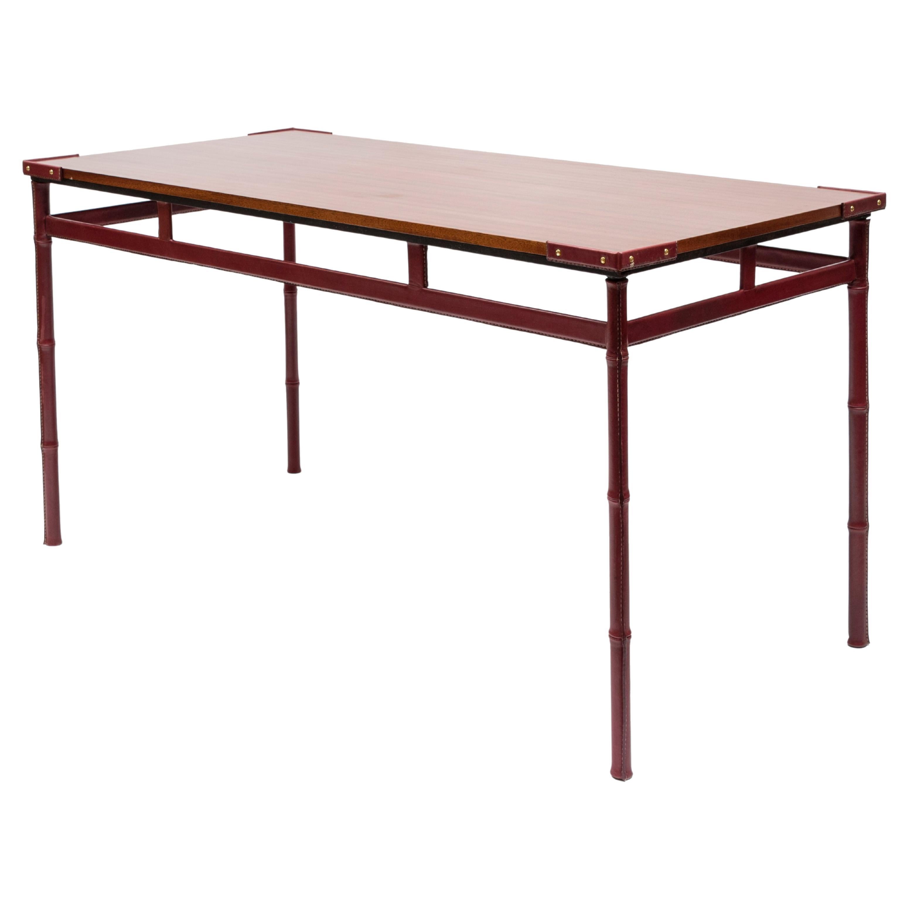 1950's Stitched leather table by Jacques Adnet For Sale