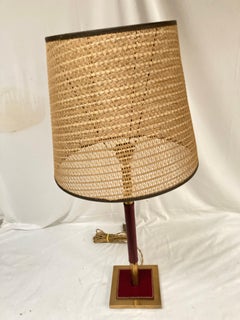 1950's Stitched leather table lamp by Jacques Adnet