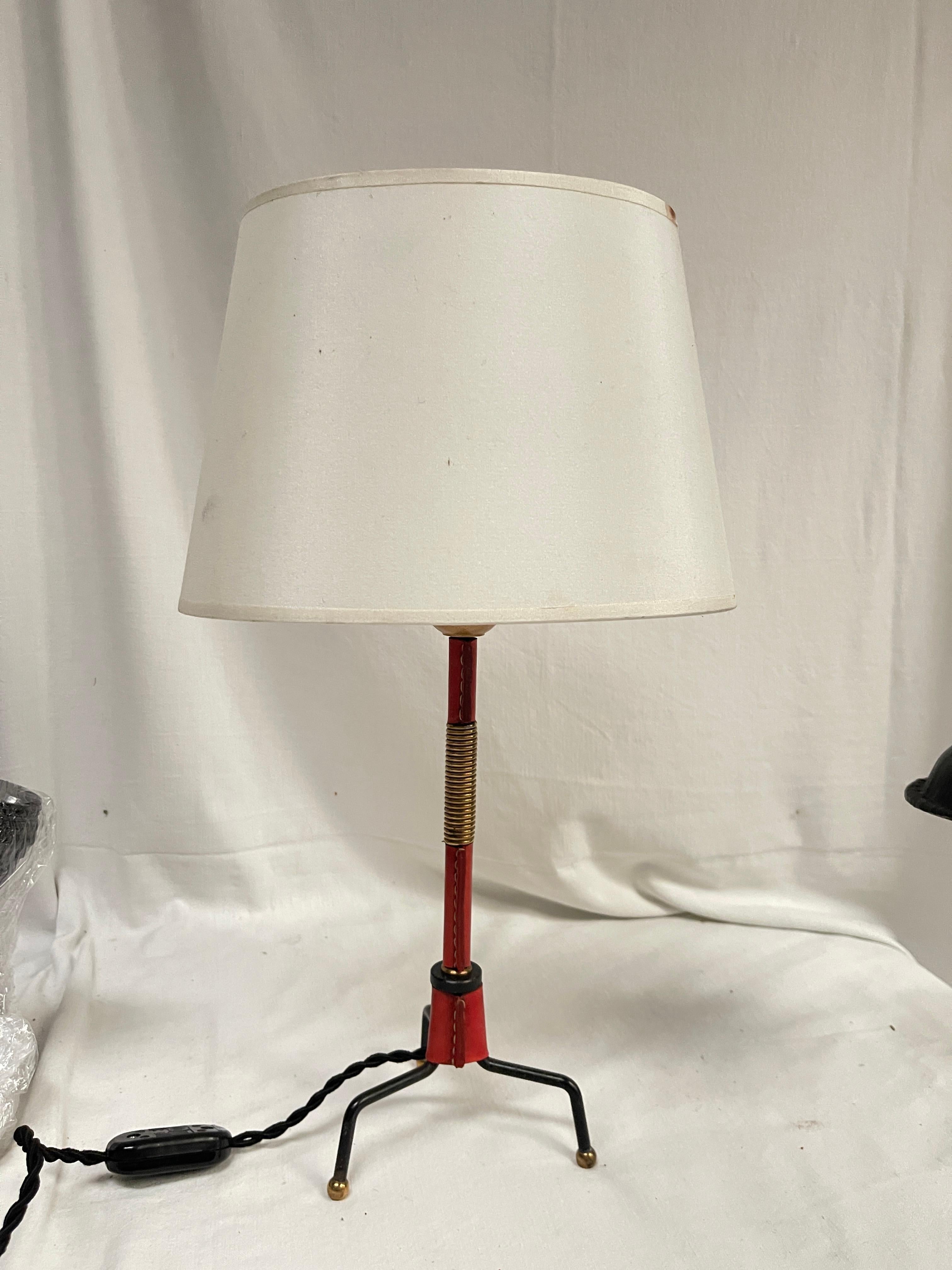 1950's Stitched leather table lamp by Jacques Adnet
Dimensions given without shade
No shade included
France