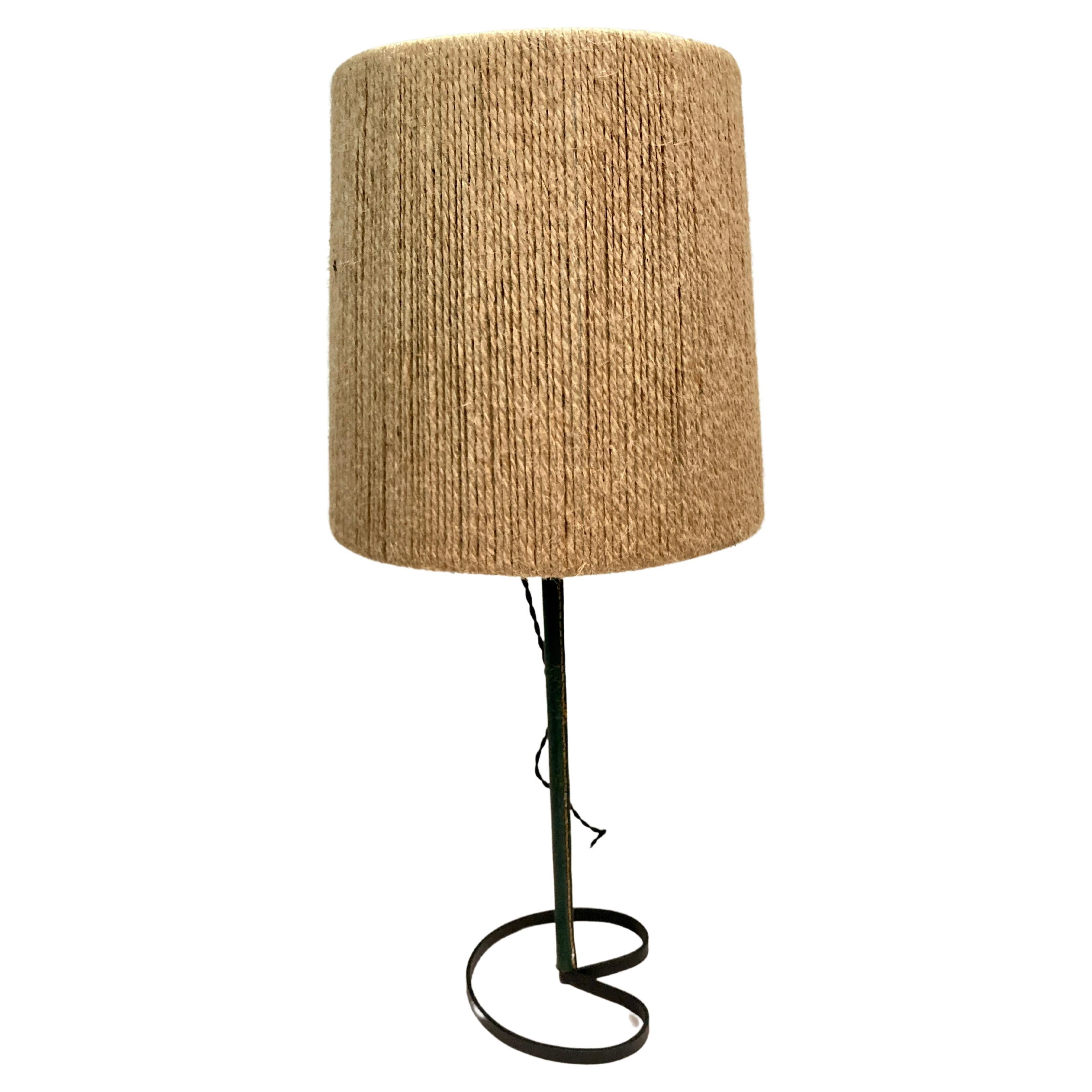 1950's Stitched leather table lamp by Jacques Adnet