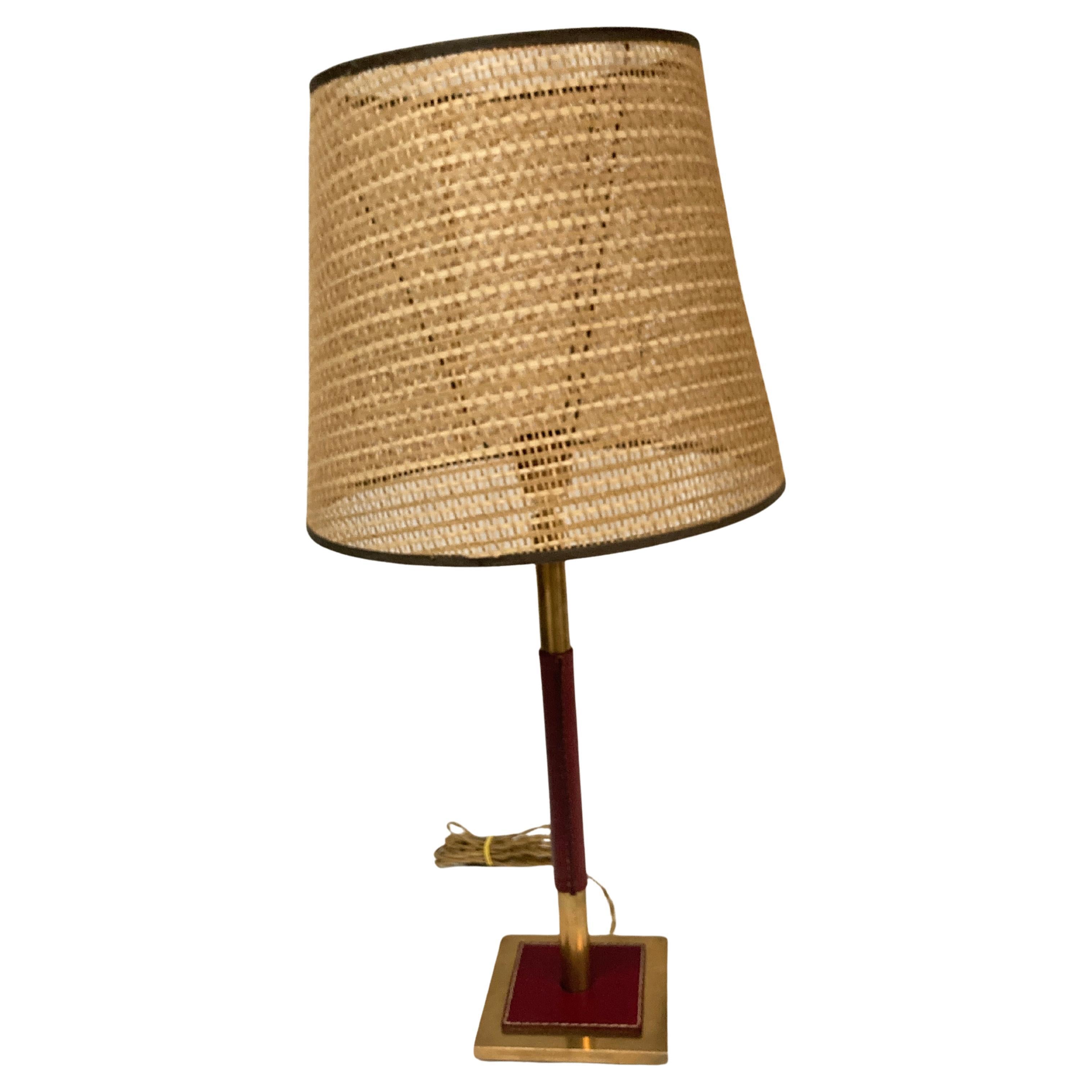 1950's Stitched leather table lamp by Jacques Adnet