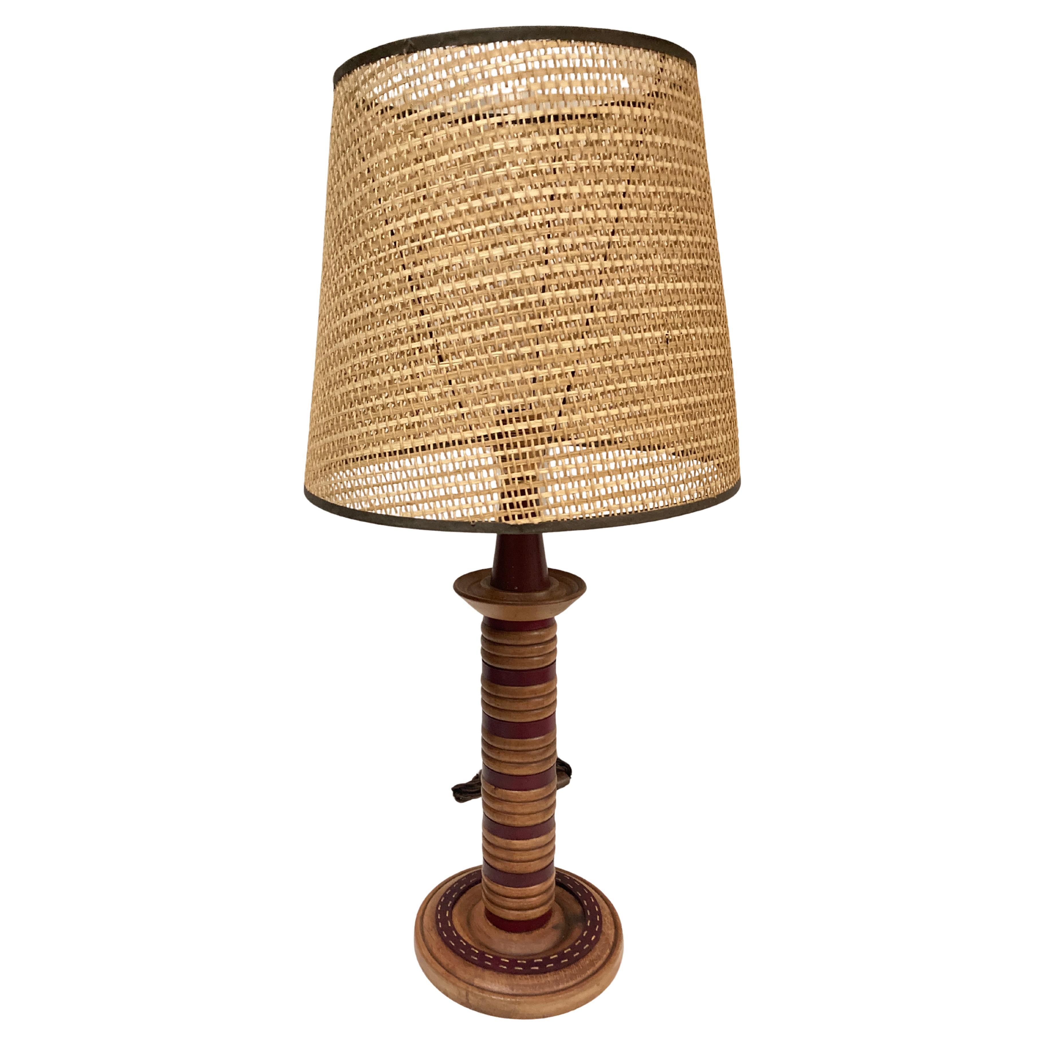 1950's Stitched leather table lamp by Jacques Adnet
