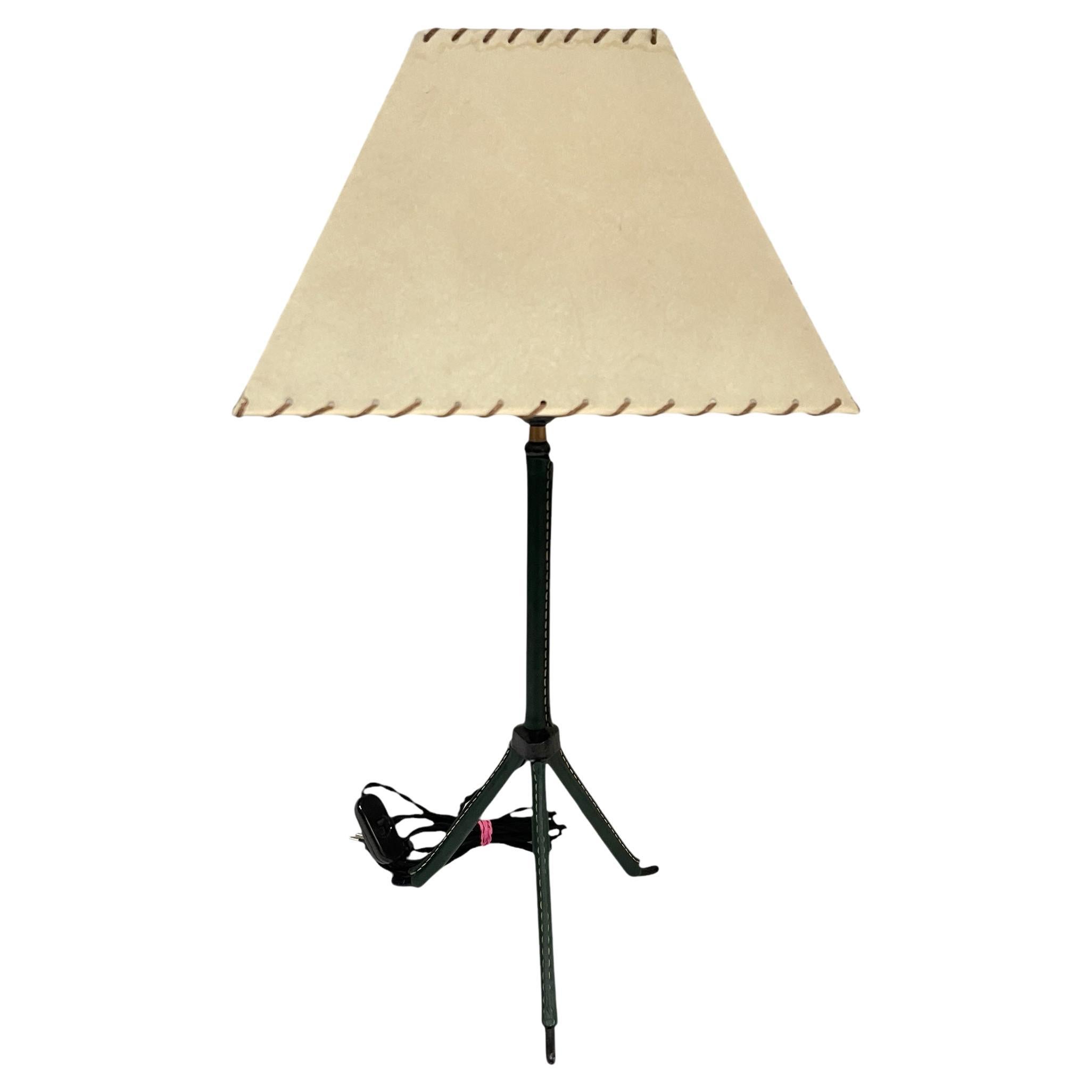 1950's Stitched leather table lamp by Jacques Adnet